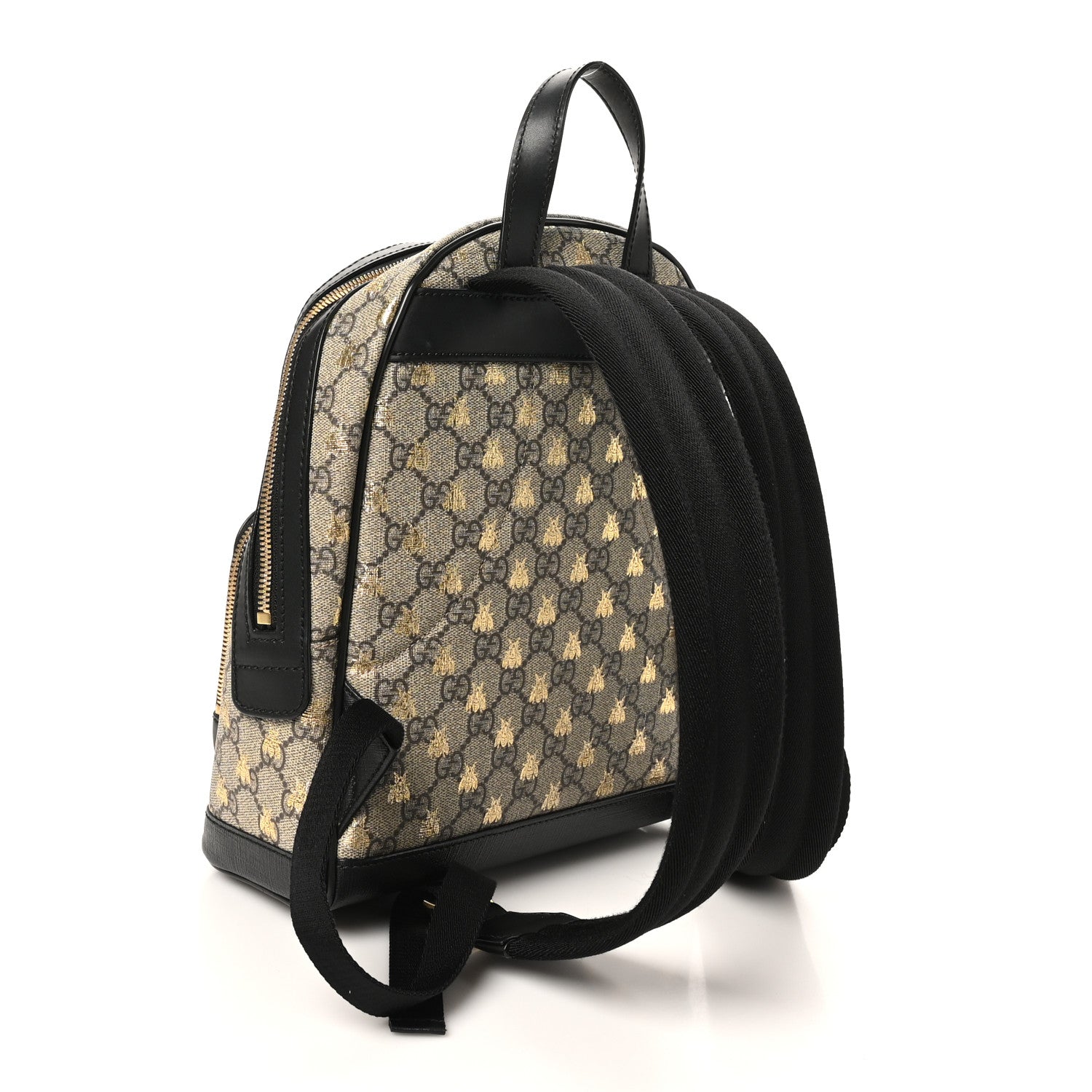 GG Supreme Monogram Bees Print Small Day Backpack Beige Oro Black