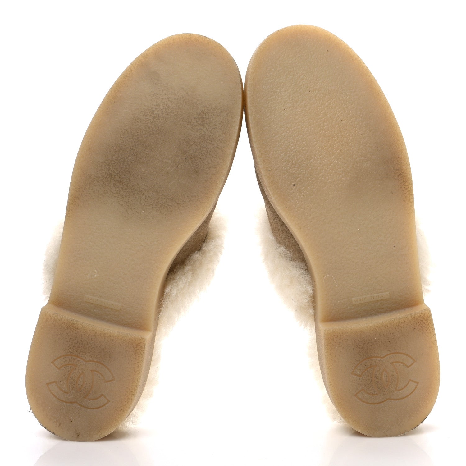 Suede Shearling CC Cap Toe Mules 41 Beige Black