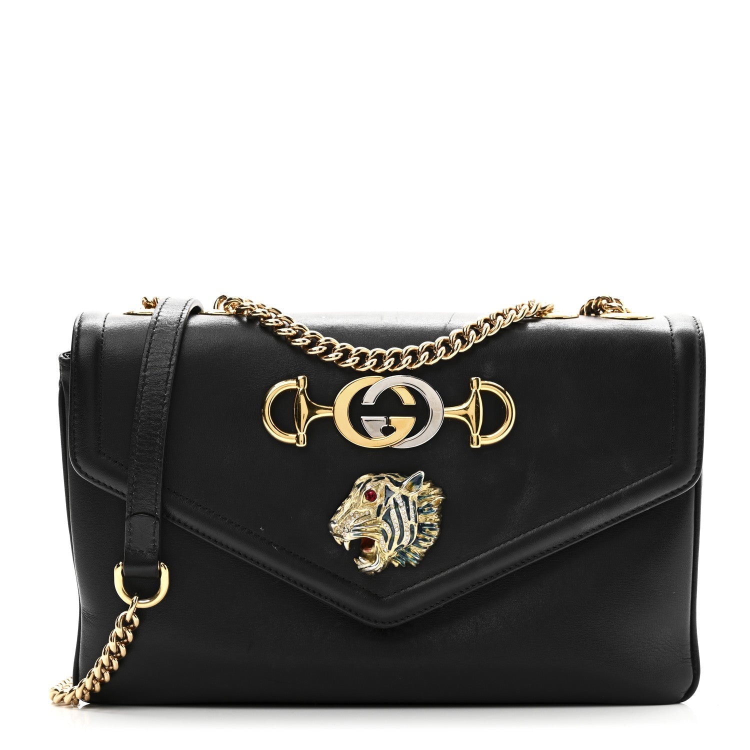Vitello Palmellato Lux Crystal Medium Rajah Shoulder Bag Black