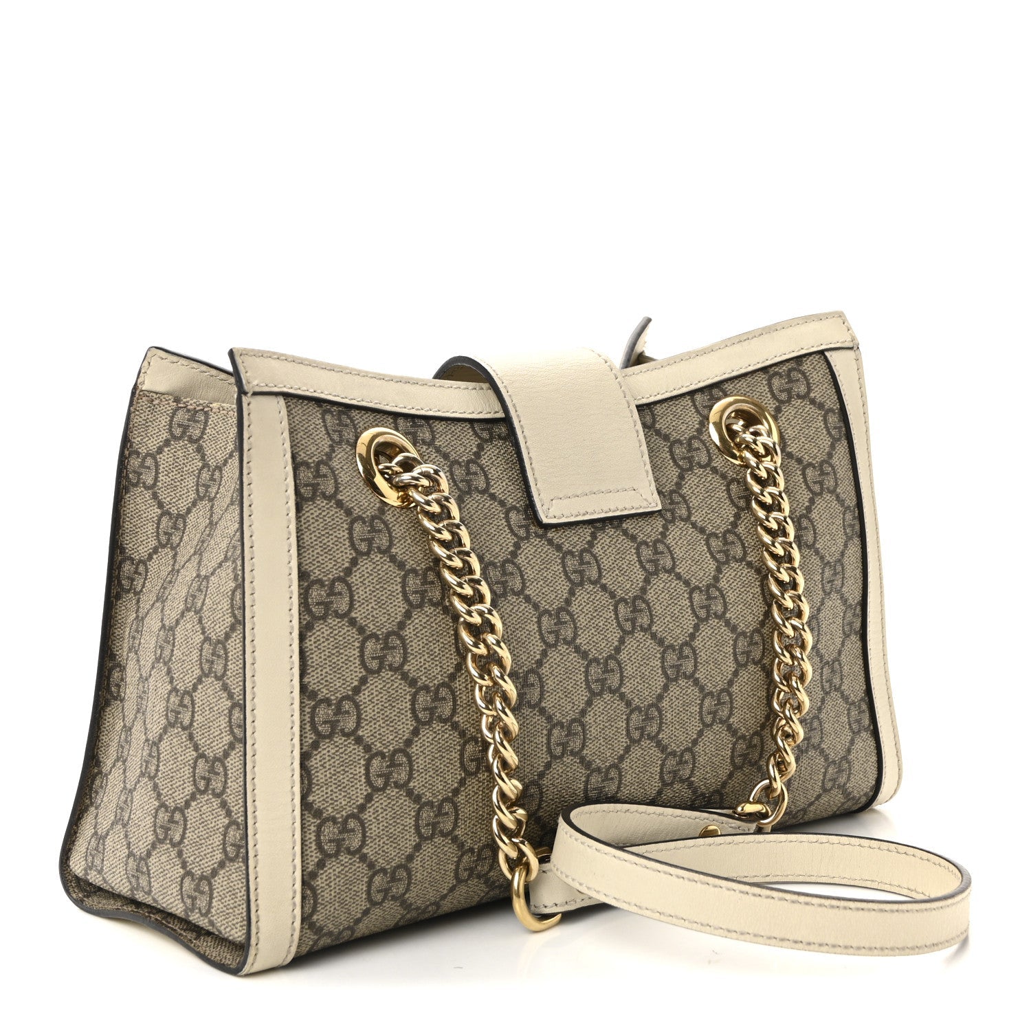 GG Supreme Monogram Moon Calfskin Small Padlock Tote Beige Ebony Mystic White