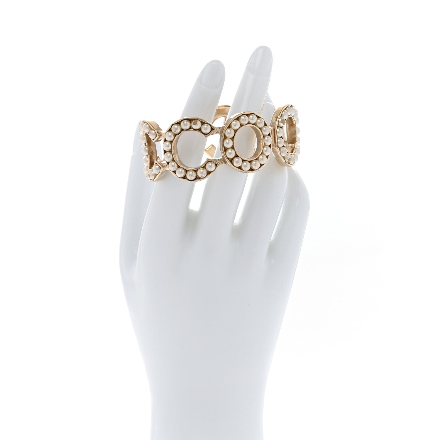 Metal Pearl CC Coco Cuff Bracelet M Gold