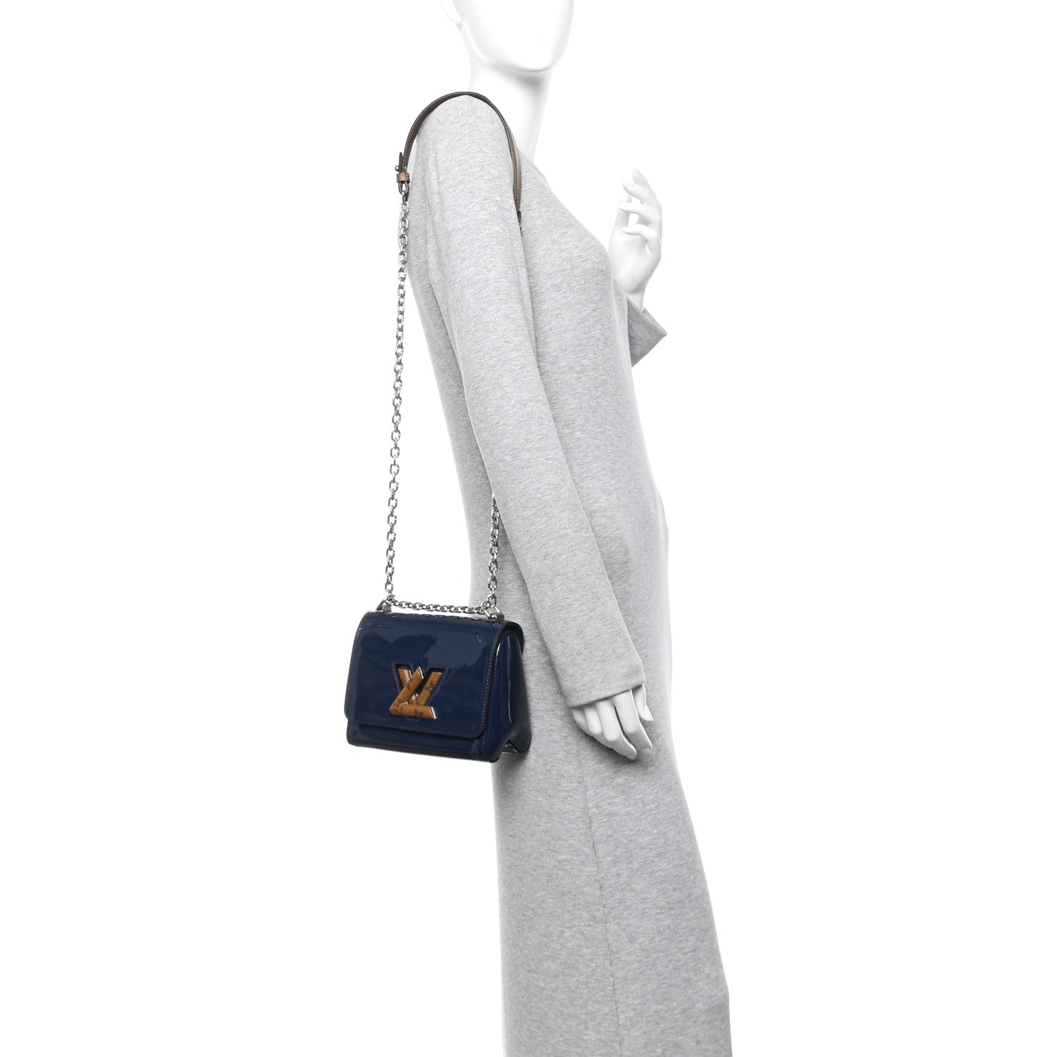 Patent Reverse Monogram Twist Shoulder Bag Navy