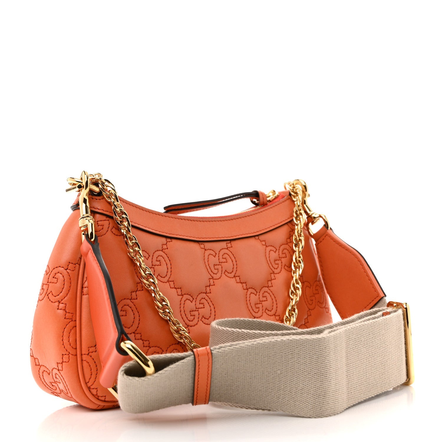 Calfskin GG Matelasse Chain Handbag Deep Orange Natural