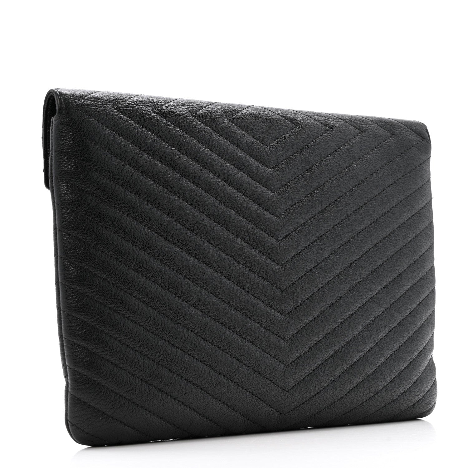 Sheepskin Chevron Quilted Small Envelope Clutch Black