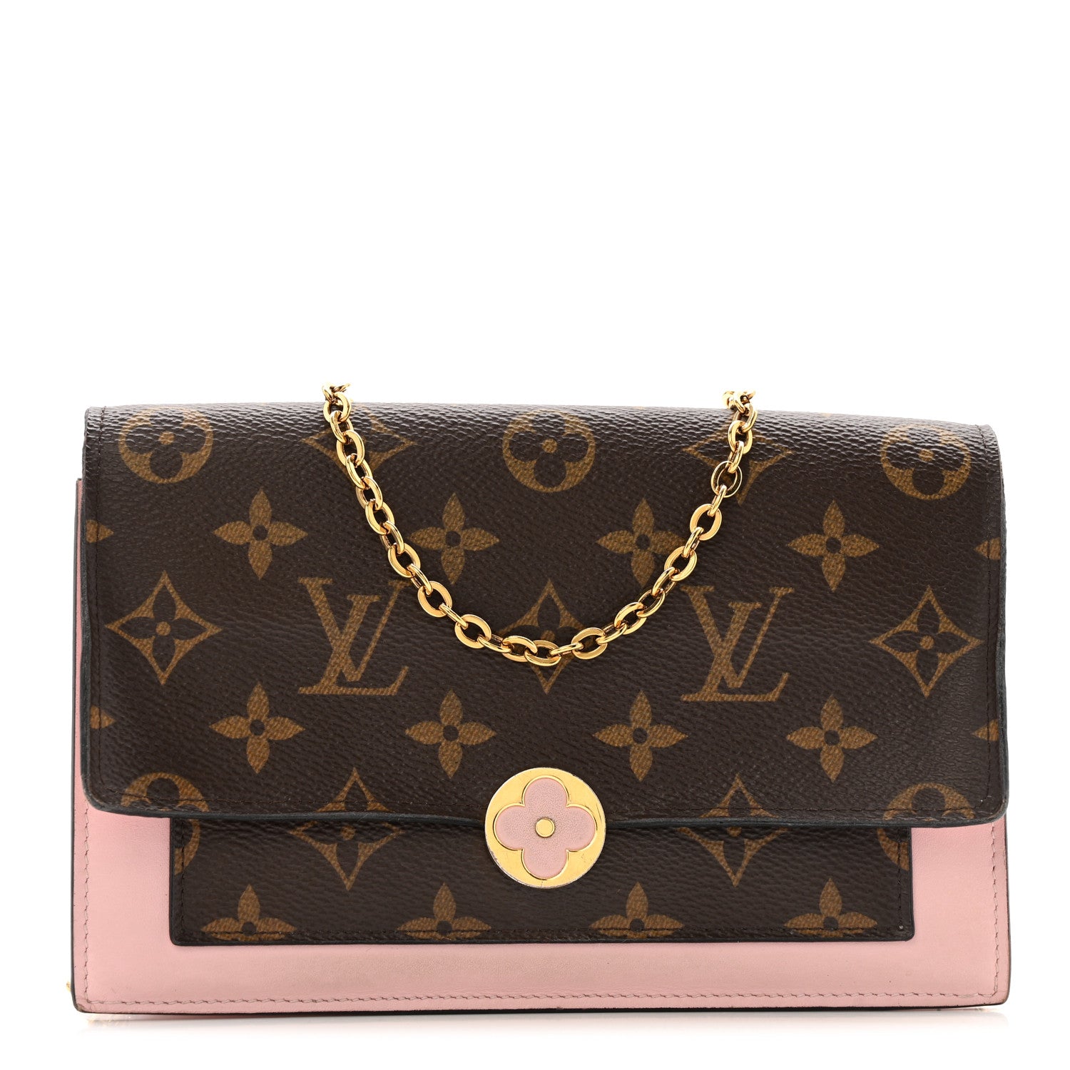 Monogram Flore Chain Wallet Rose Ballerine