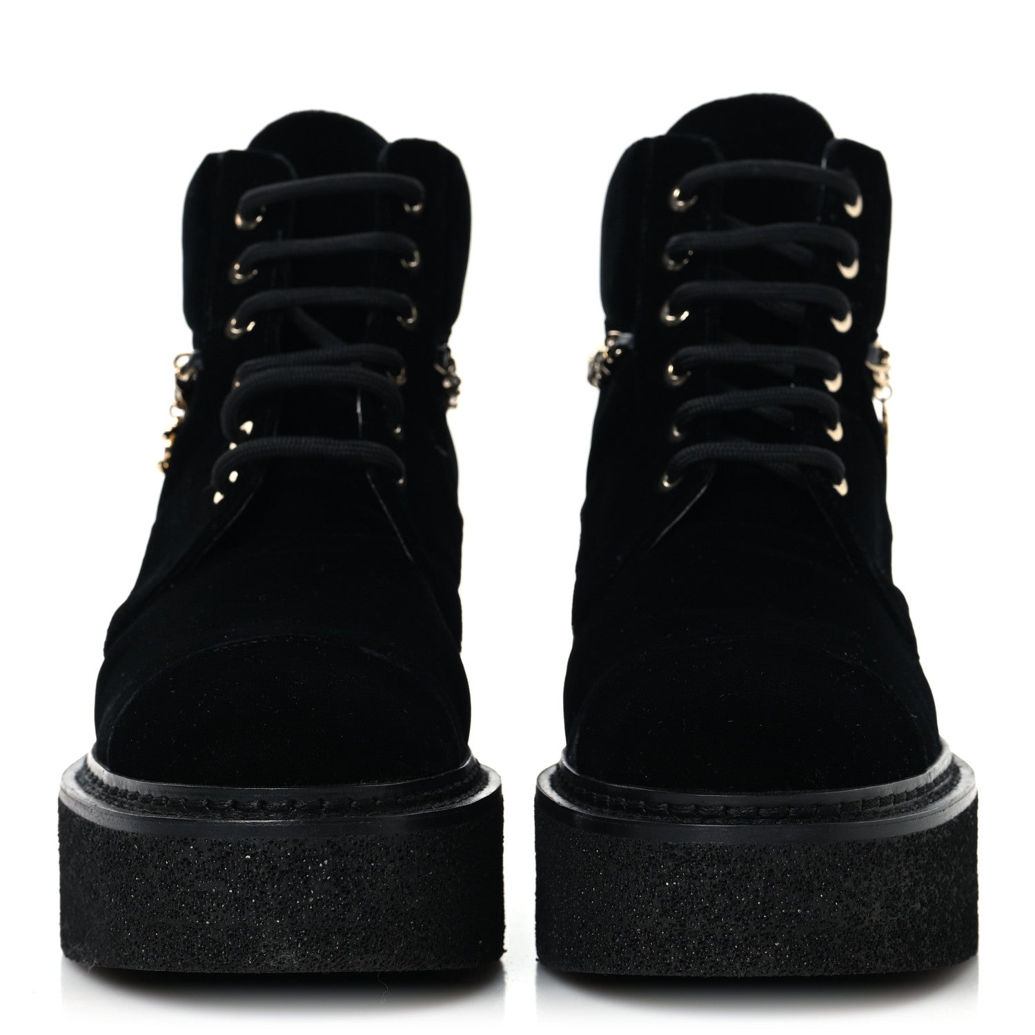 Velvet Chain Lace Up CC Short Boots 37 Black