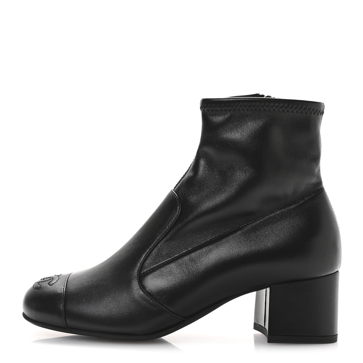 Stretch Lambskin Cap Toe CC Uniform Short Boots 36.5 Black