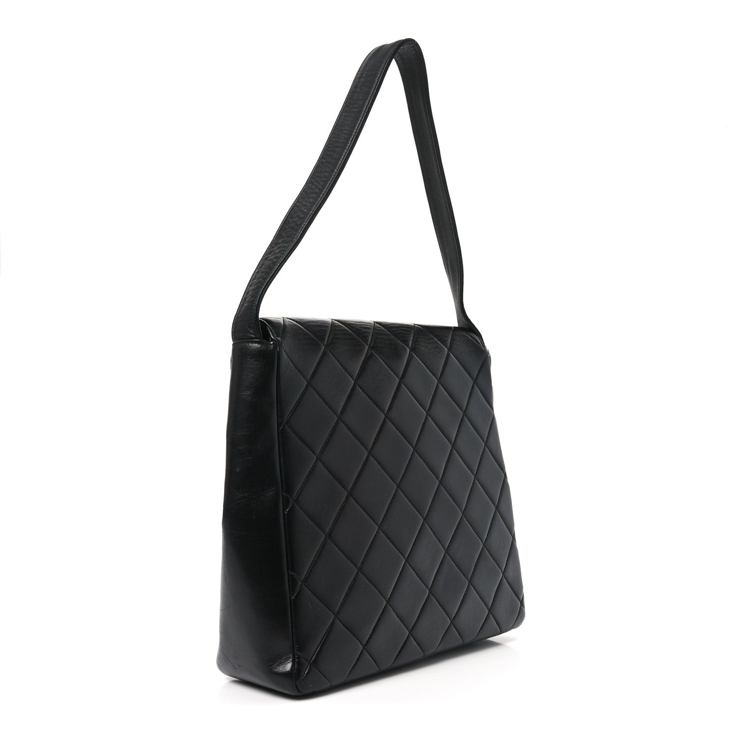 Lambskin Quilted Double Pocket Shoulder Bag Black
