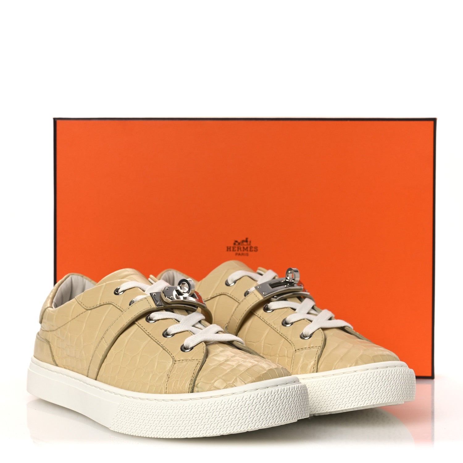 Matte Niloticus Crocodile Day Sneakers 38 Beige