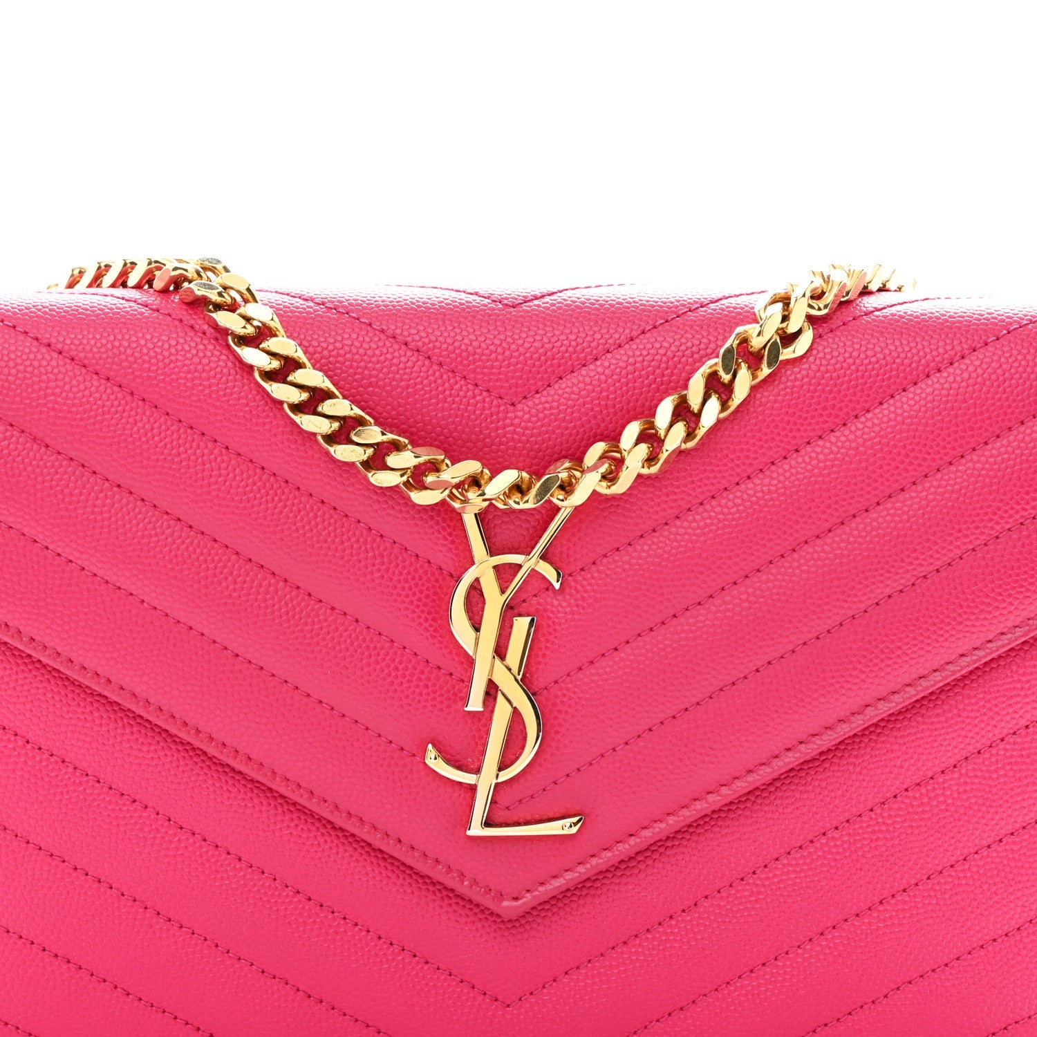 Grain De Poudre Matelasse Chevron Monogram Chain Wallet Lipstick Fuchsia