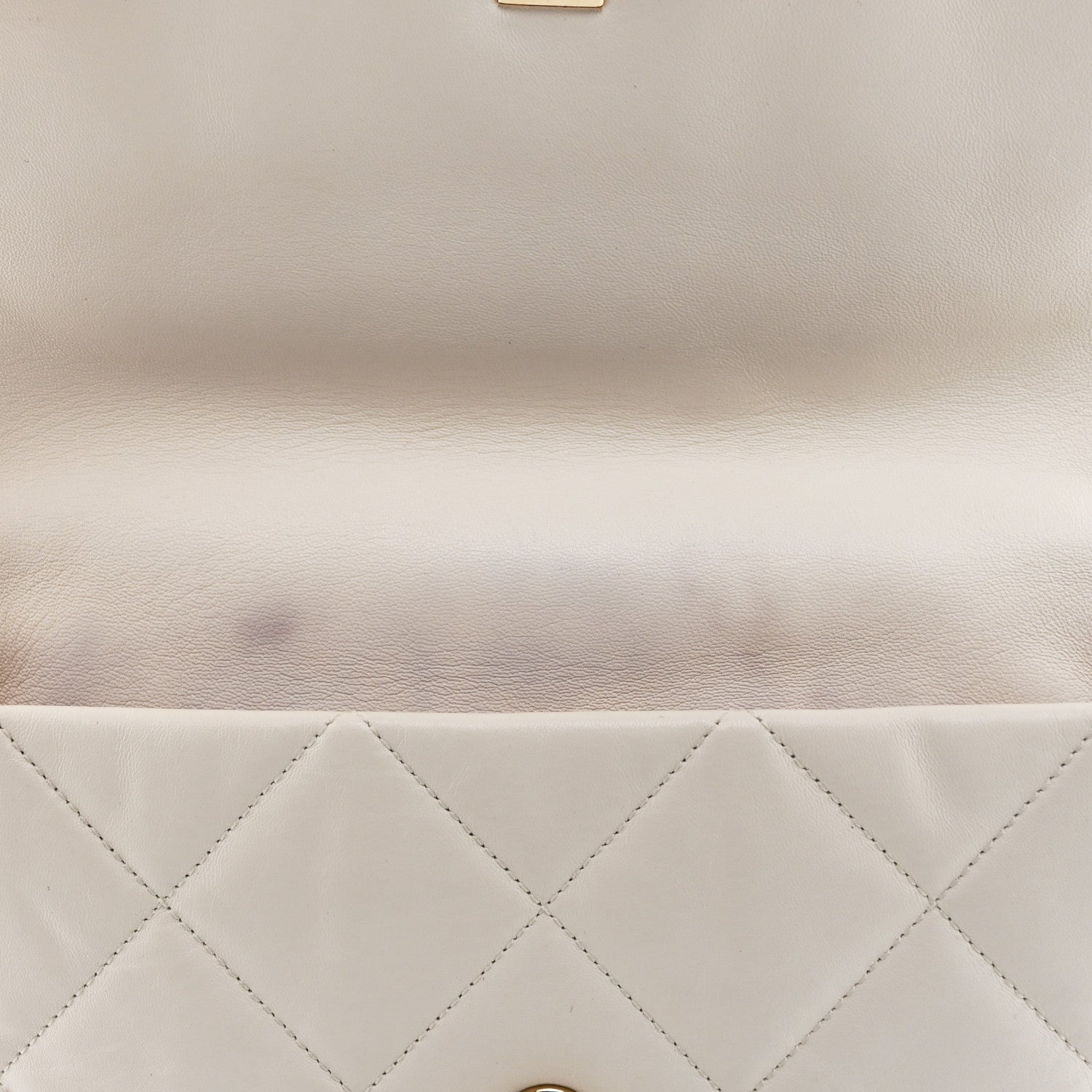 Lambskin Quilted Logo Strap Flap White