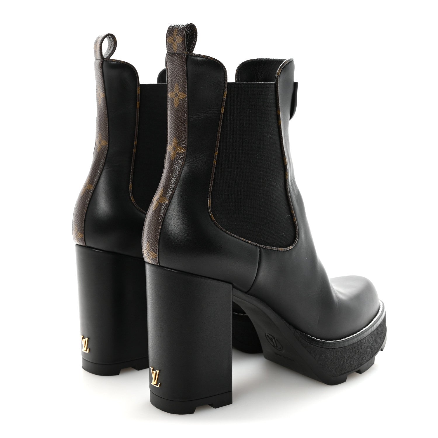 Calfskin Monogram LV Beaubourg Platform Ankle Boots 40 Black