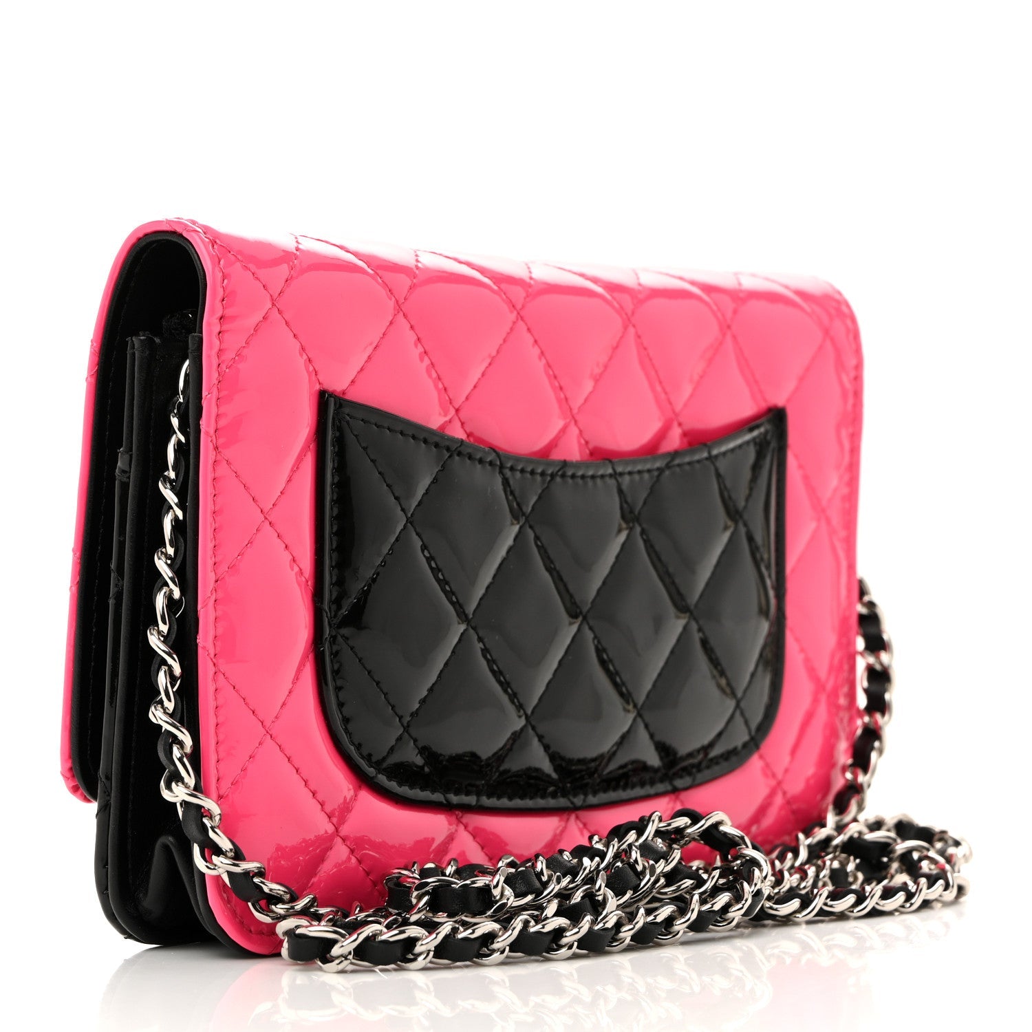 Patent Quilted Bi-Color Wallet On Chain WOC Pink Black