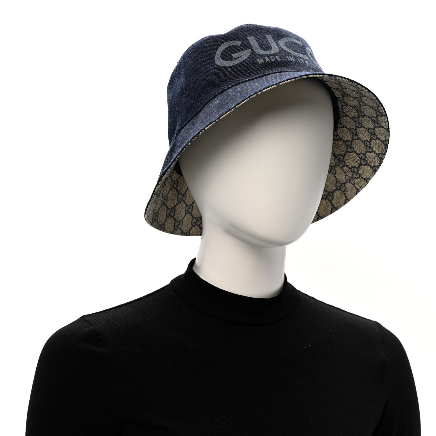 Lasered Denim GG Monogram Bucket Hat L Blue