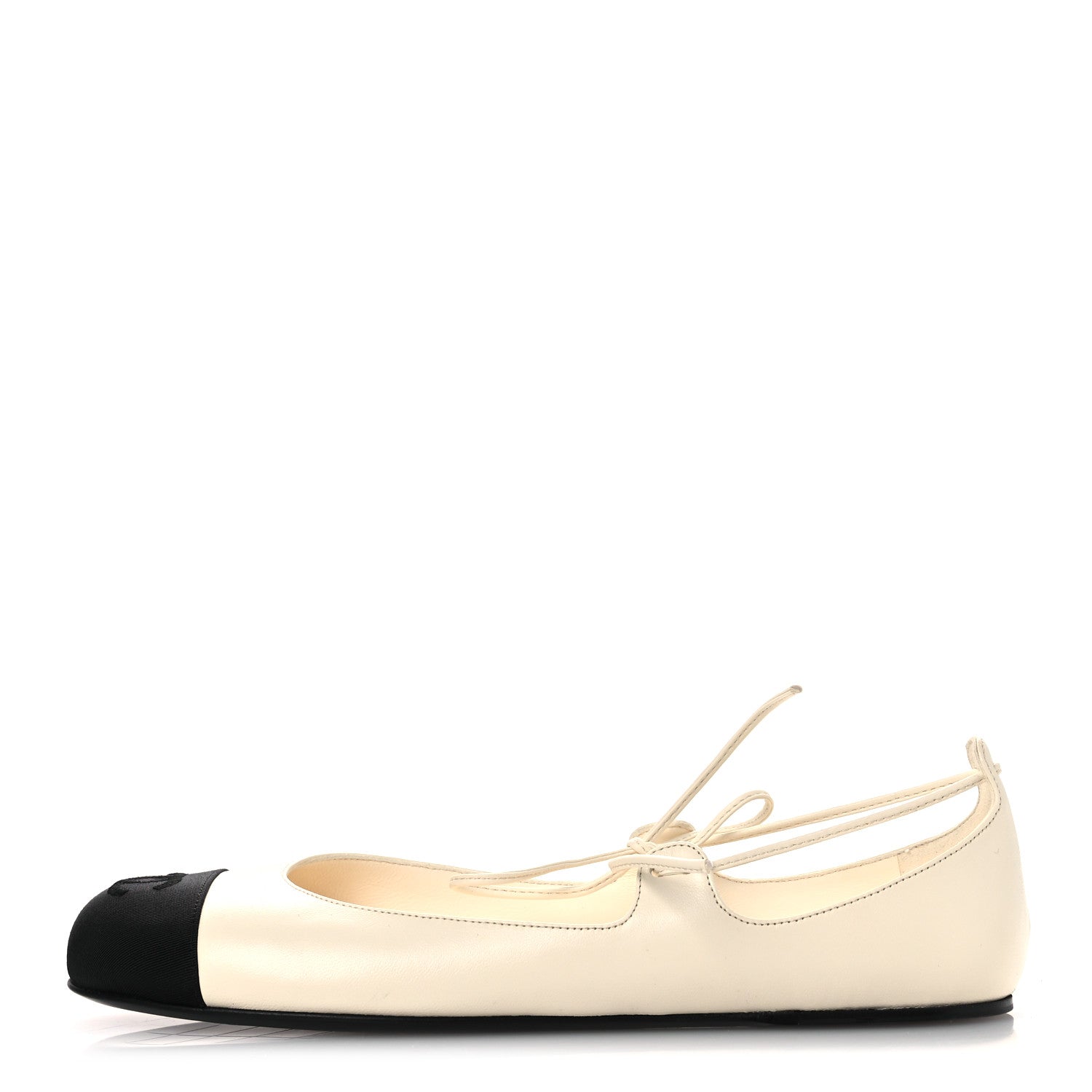 Lambskin Grosgrain Mary Jane Flats 38.5 Ivory Black