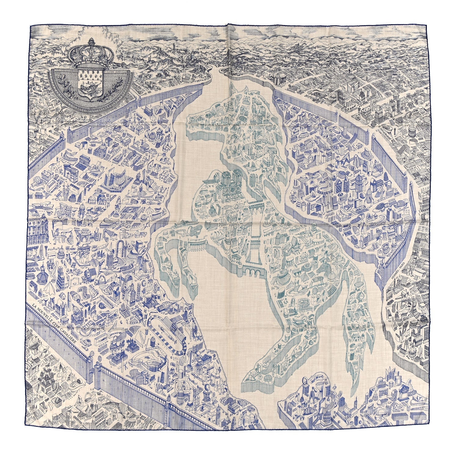 Cashmere Silk La Cite Cavaliere Shawl 140 Naturel Blue Royal Petrole