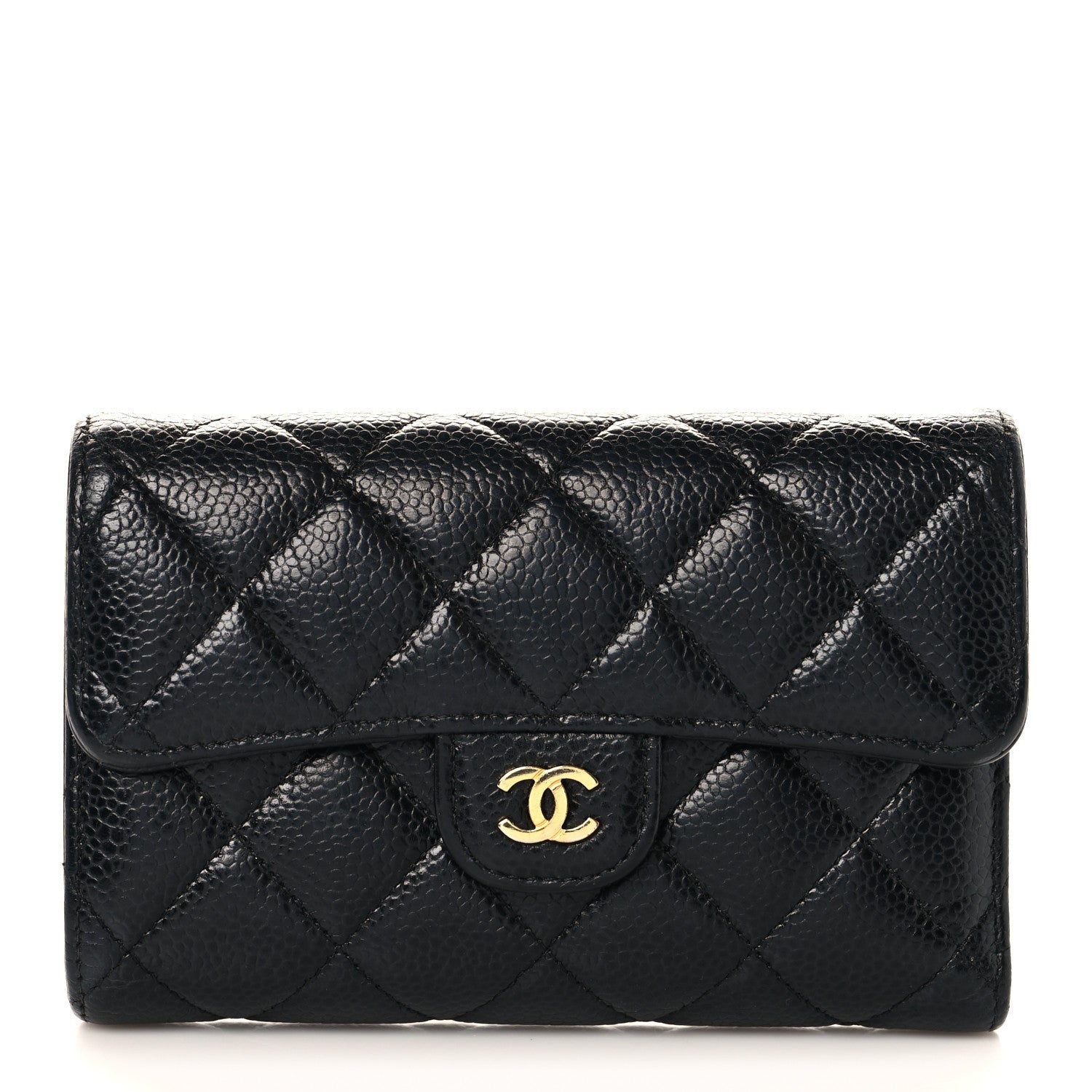 Caviar Quilted Medium Flap Wallet Black