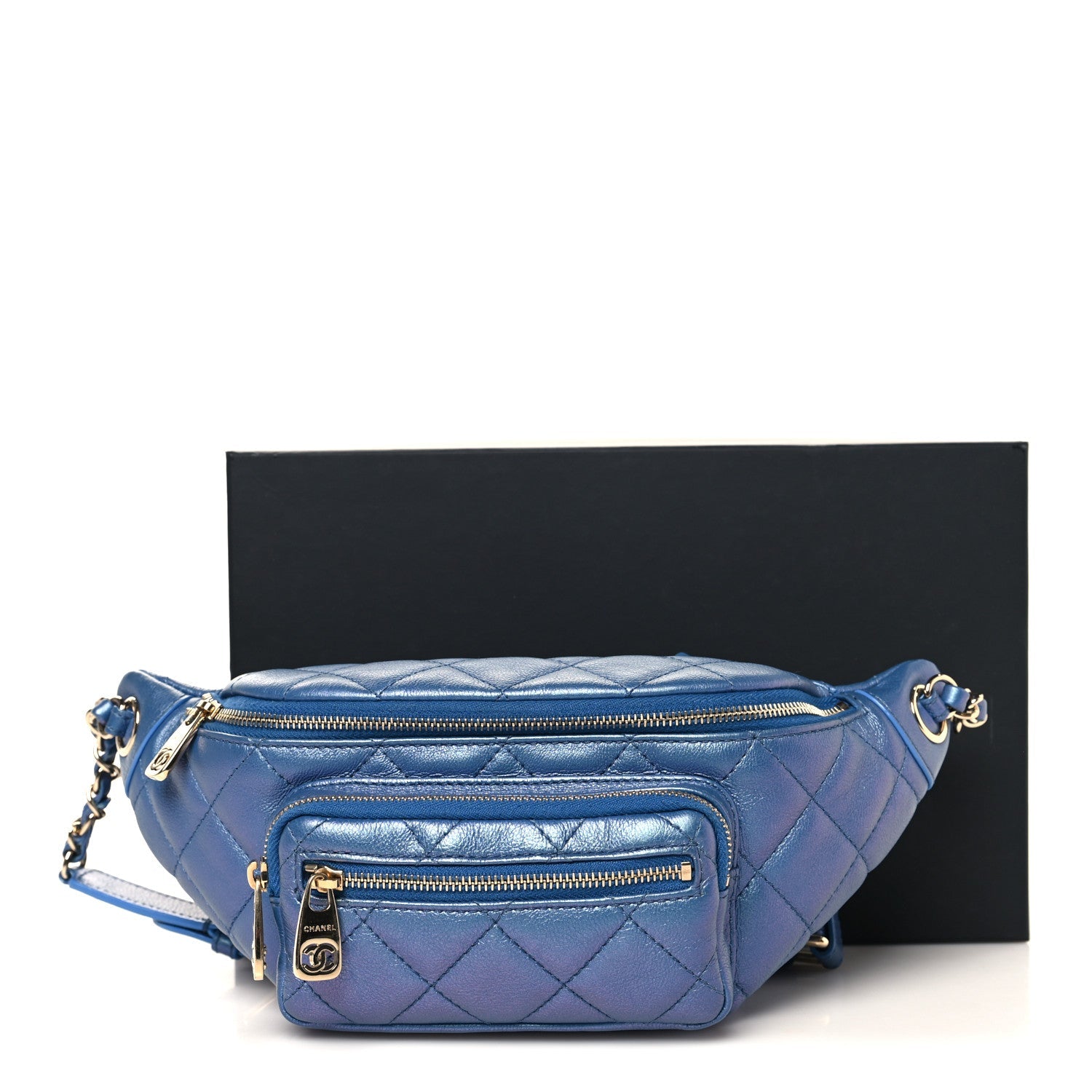 Iridescent Calfskin Quilted All About Waist Belt Bag Dark Blue