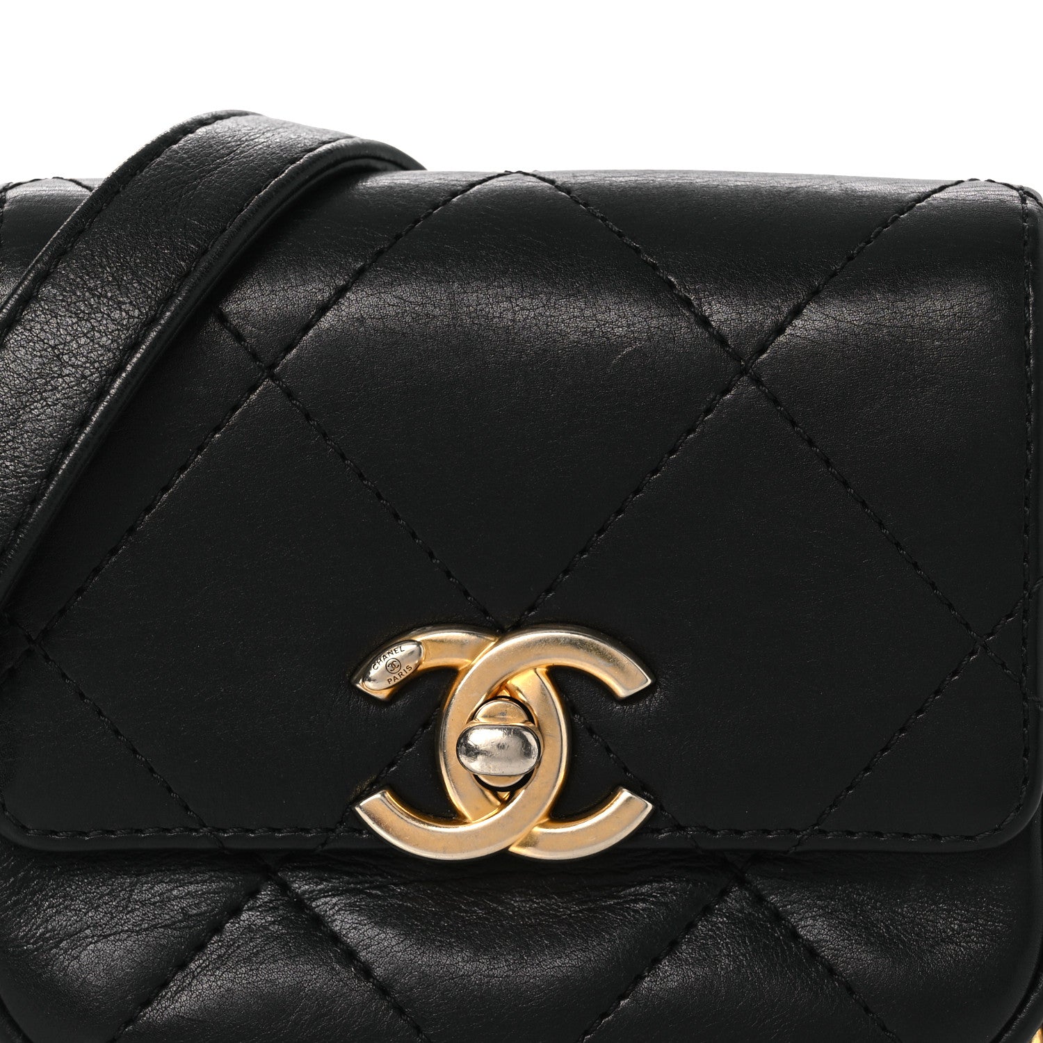 Calfskin Quilted Mini Framing Chain Bag Black