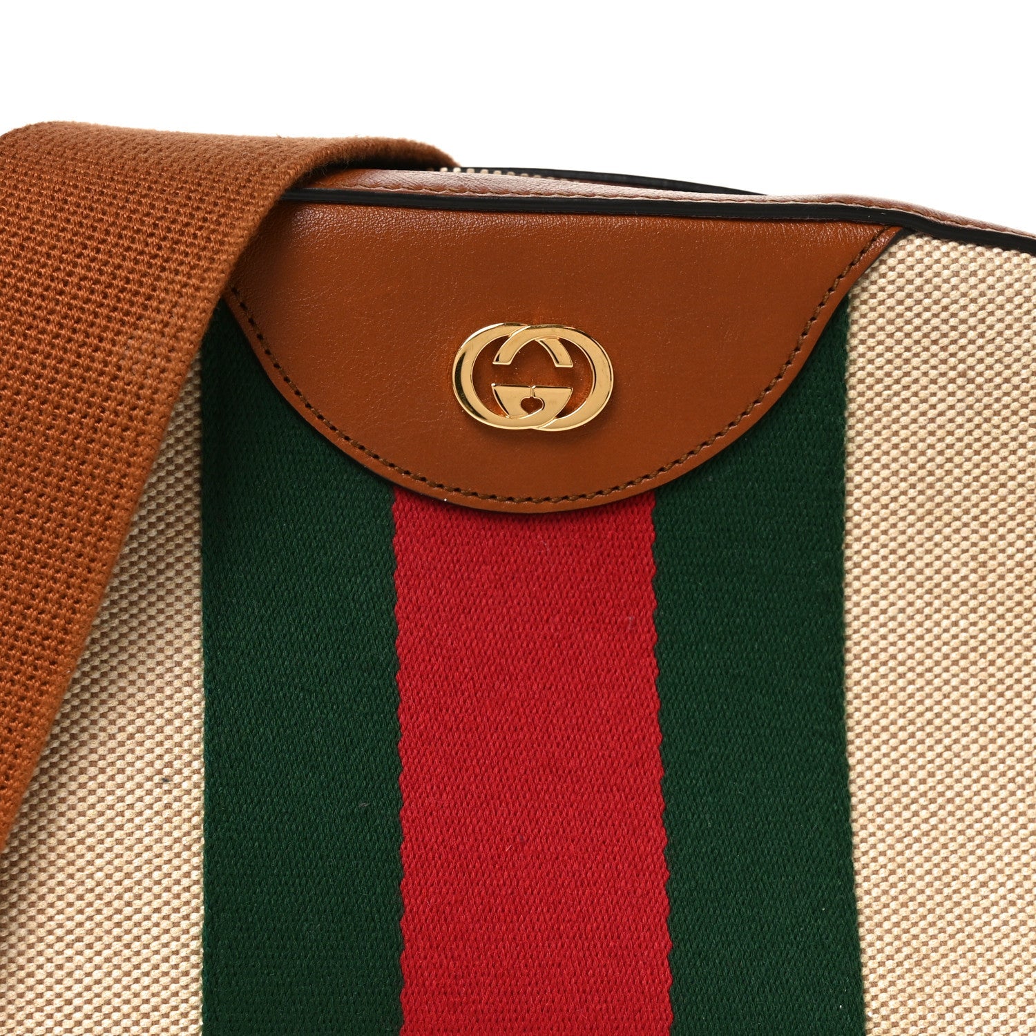 Vintage Canvas Web Shoulder Bag Sand Cuir