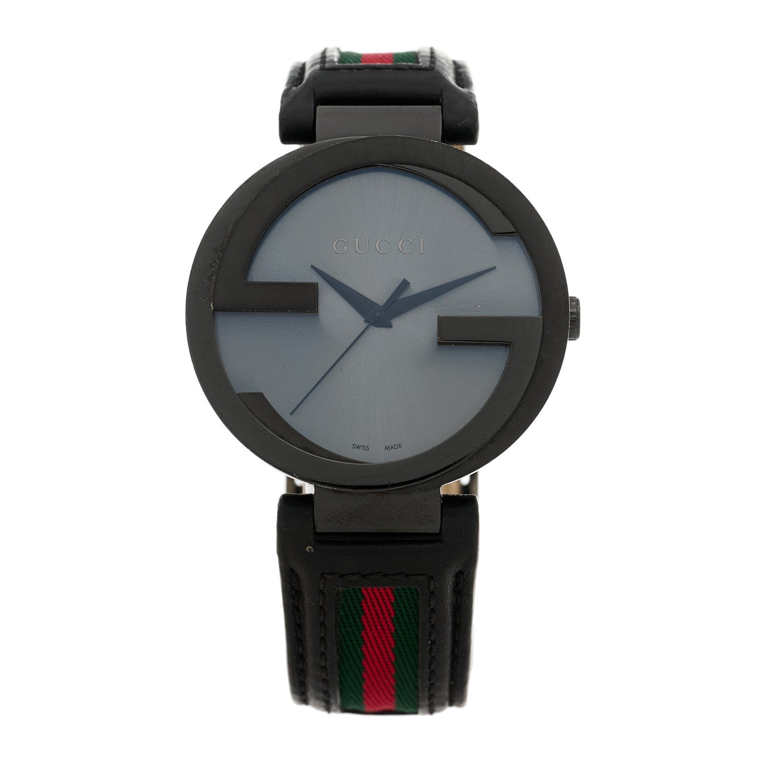 Stainless Steel Calfskin 42mm Interlocking Web G Quartz Watch Black