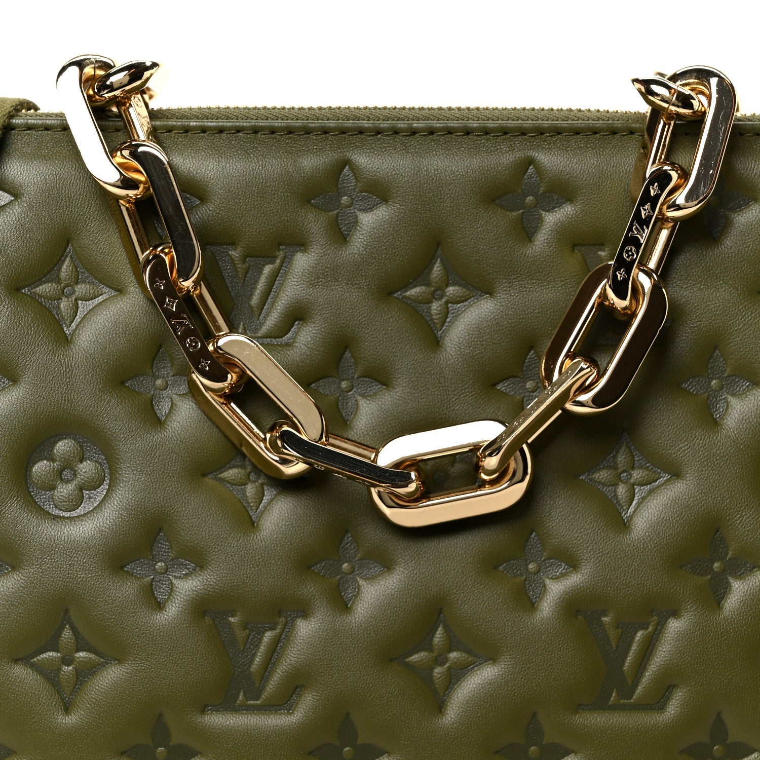 Lambskin Embossed Monogram Coussin MM Khaki