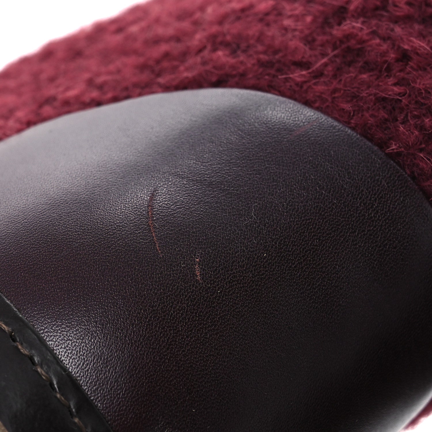 Tweed Calfskin Patent CC Lace Up Short Boots 39 Burgundy