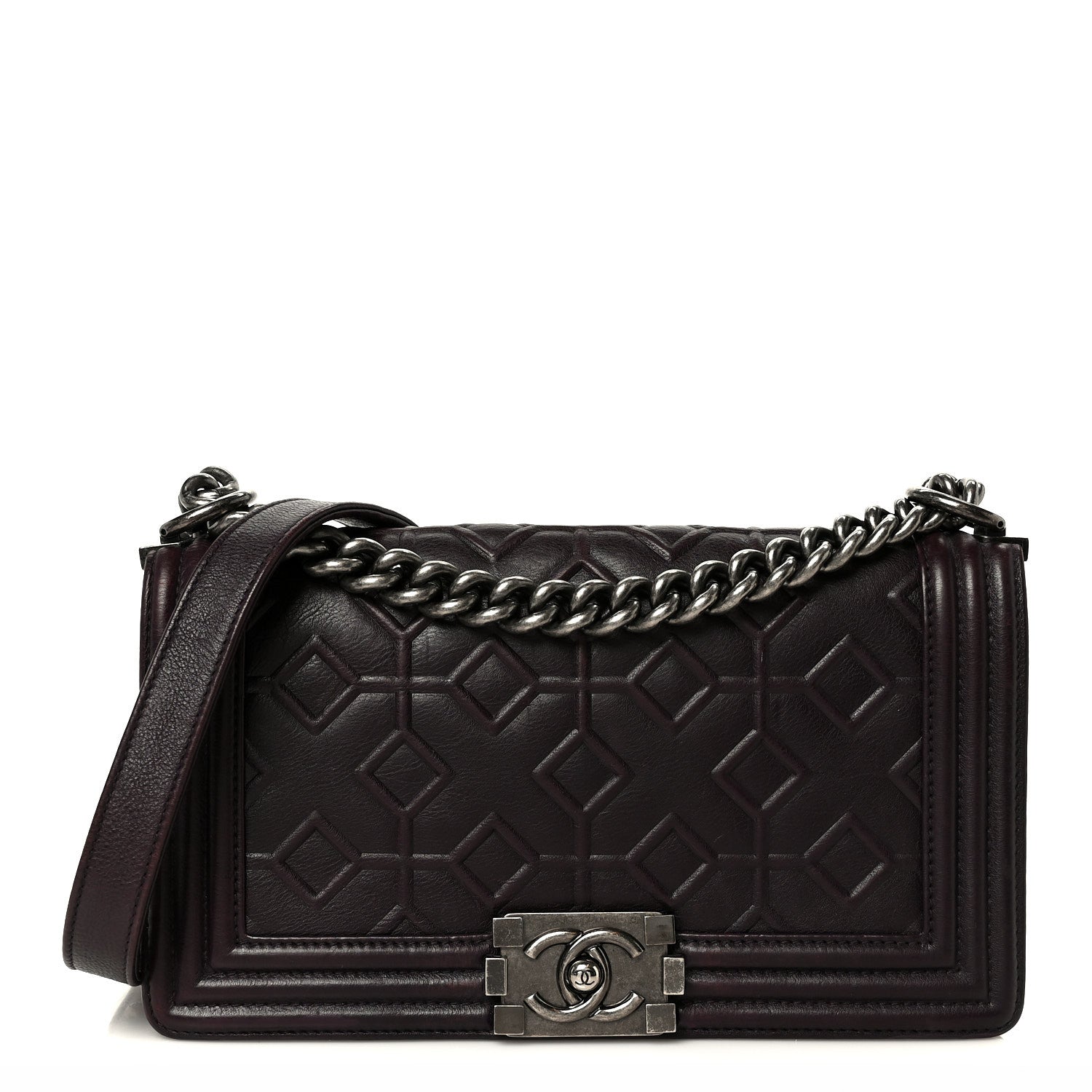 Calfskin Crystal Embossed Medium Boy Flap Plum