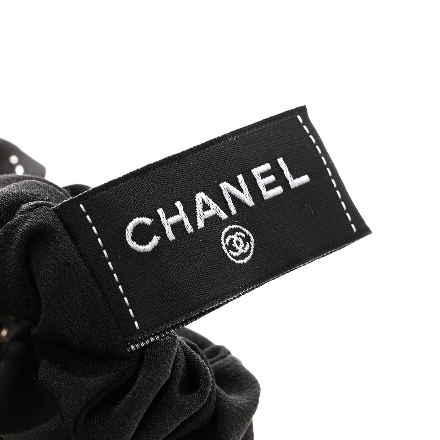Silk Perforated Bow CC Scrunchie Black