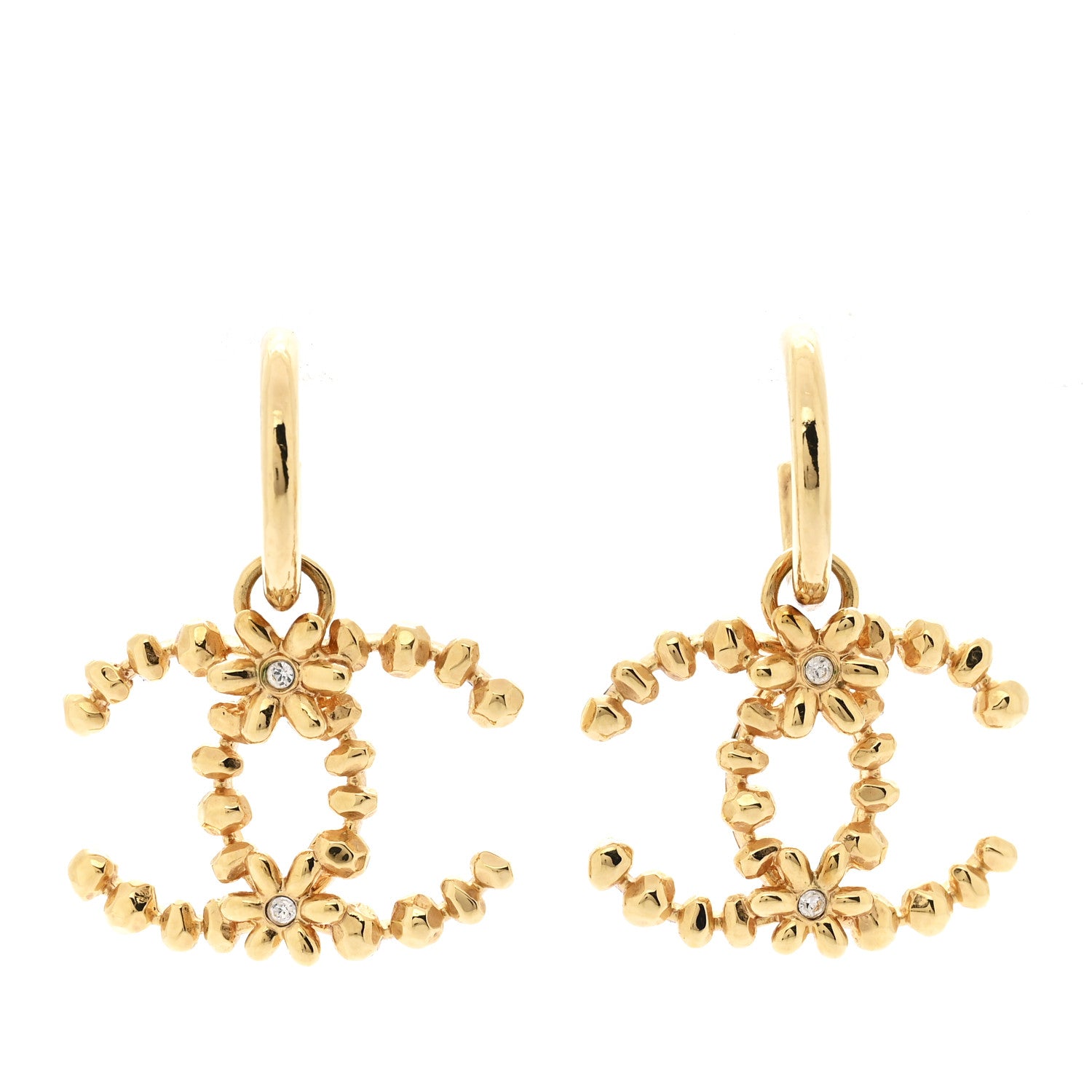 Metal Bead Crystal CC Drop Earrings Gold