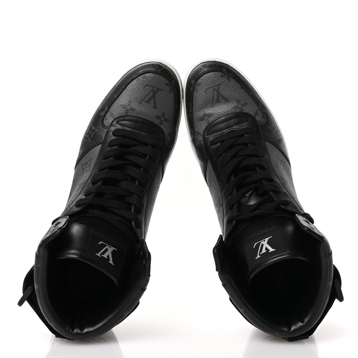 Calfskin Monogram Eclipse Mens Rivoli High Top Sneakers 10 Black Grey