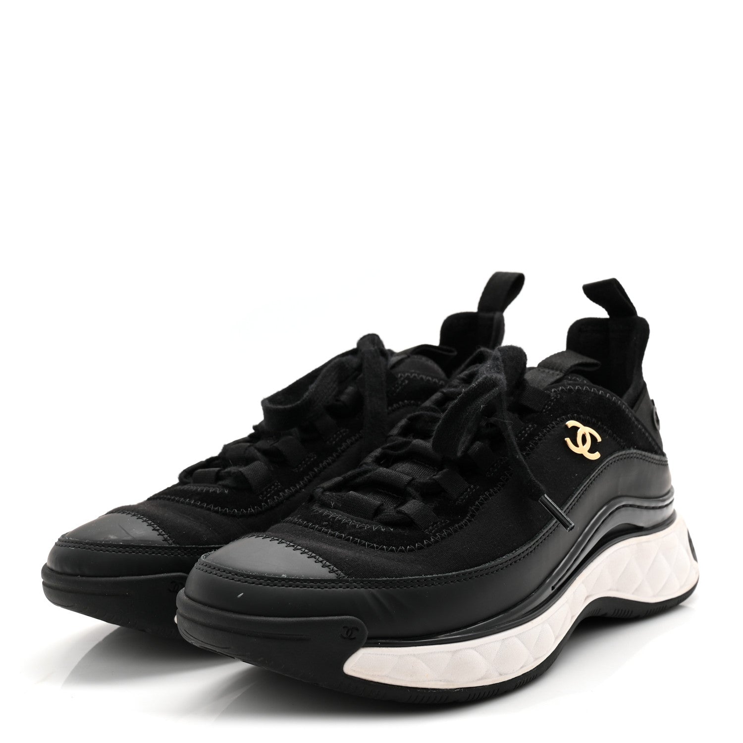 Velvet Calfskin Mixed Fibers CC Sneakers 36.5 Black