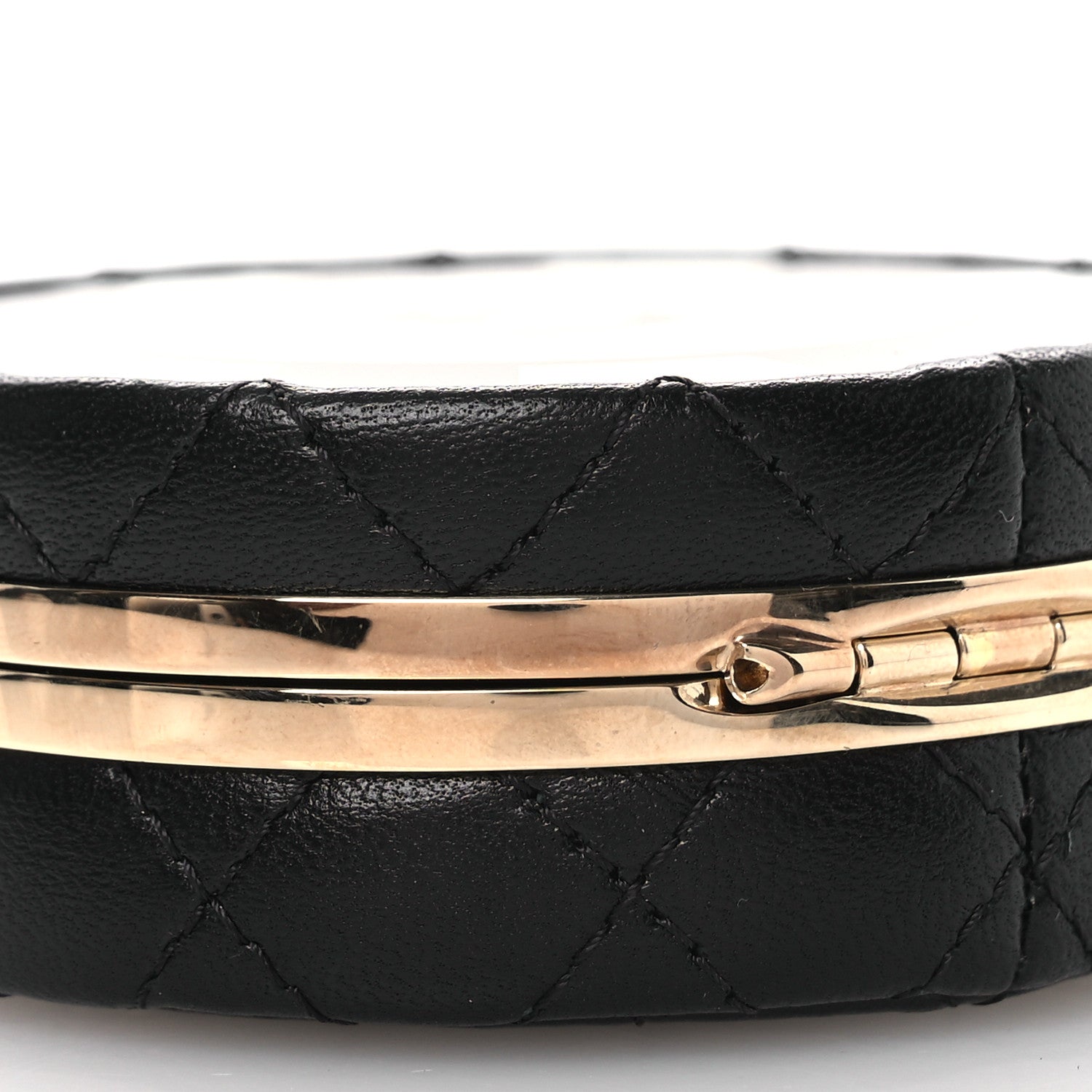 Lambskin Enamel Quilted Round Poker Chip Clutch With Chain Black White