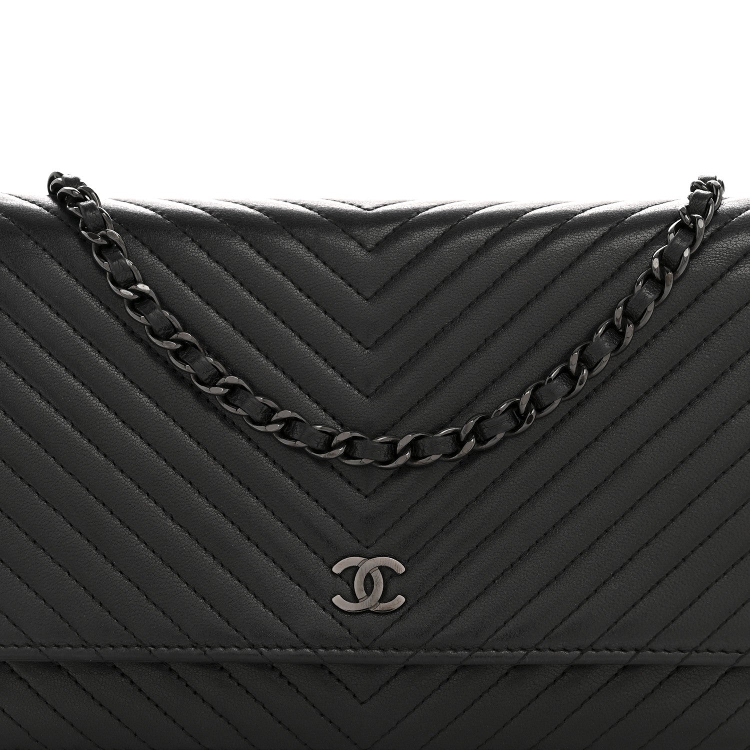 Lambskin Chevron Quilted Wallet On Chain WOC So Black