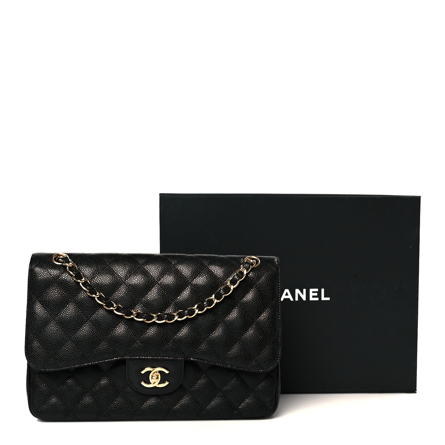 Caviar Quilted Jumbo Double Flap Black
