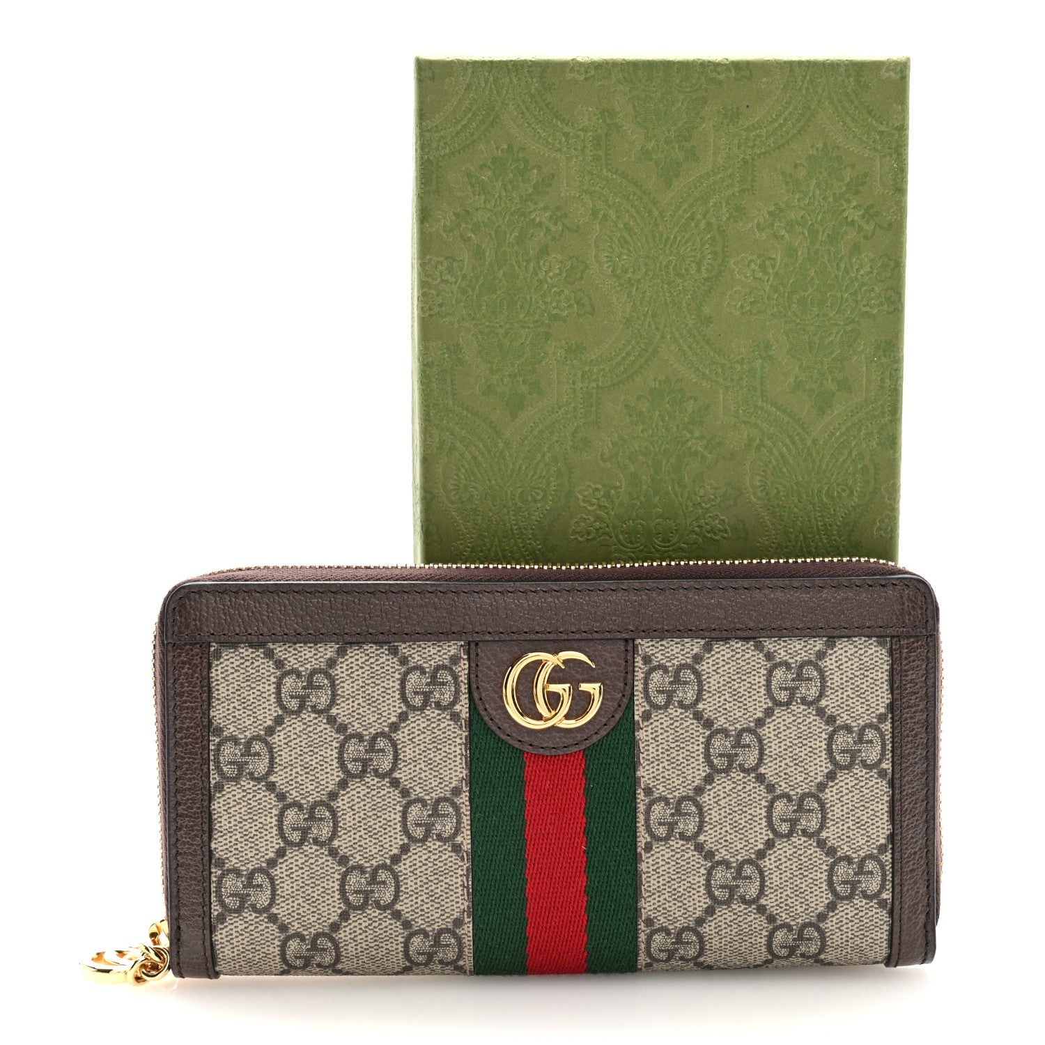 GG Supreme Monogram Web Ophidia Zip Around Wallet Brown