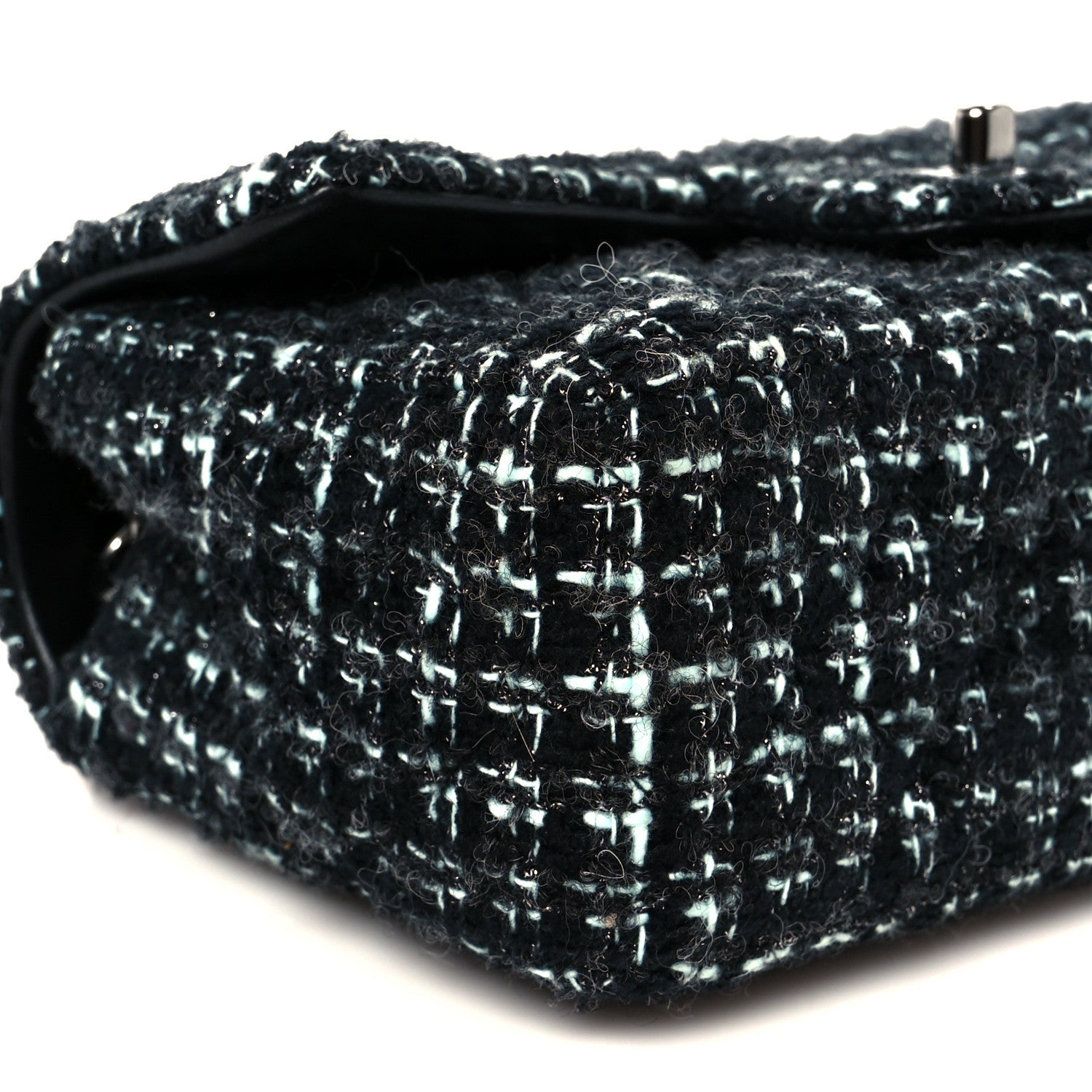Tweed Quilted Mini Rectangular Flap Black Turquoise