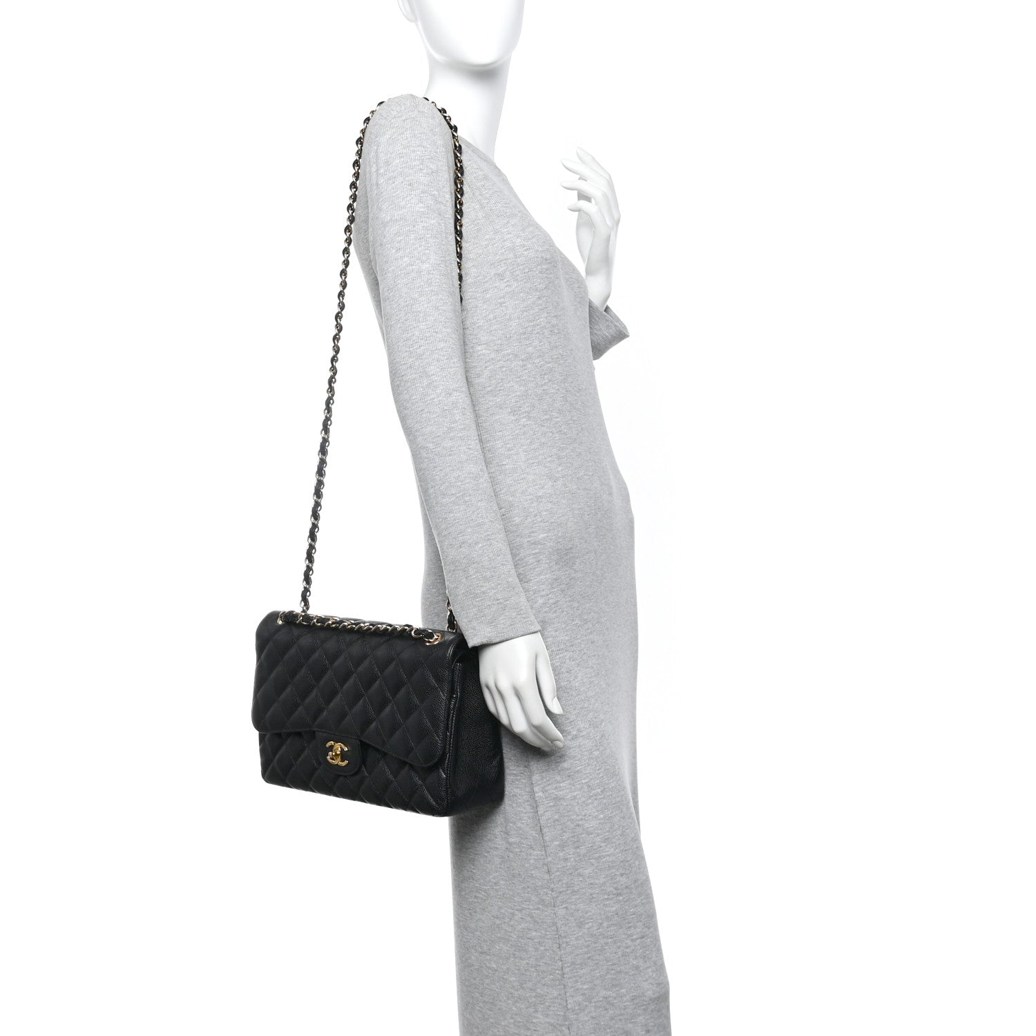 Caviar Quilted Jumbo Double Flap Black