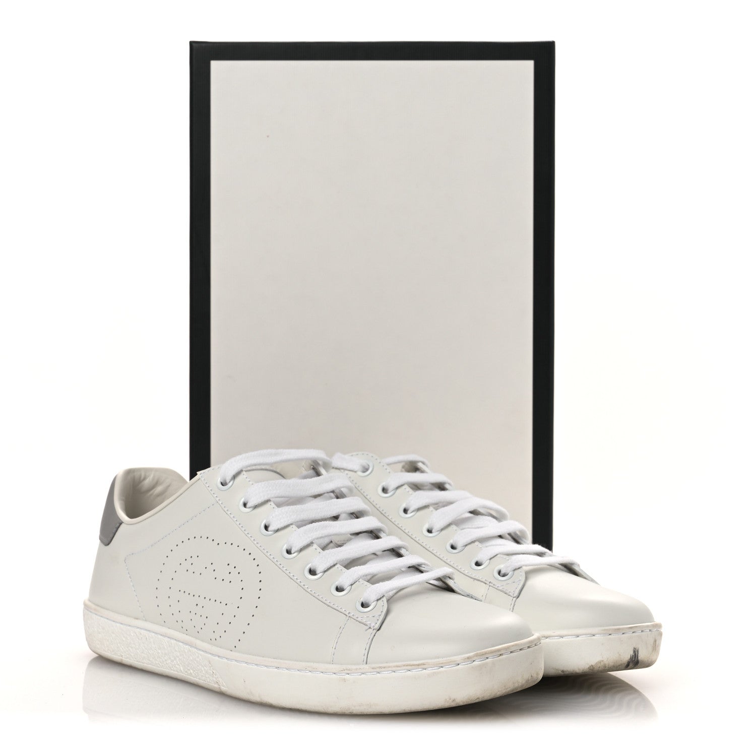 Calfskin Interlocking G Perforated Womens Ace Sneakers 39 White Grey Sky