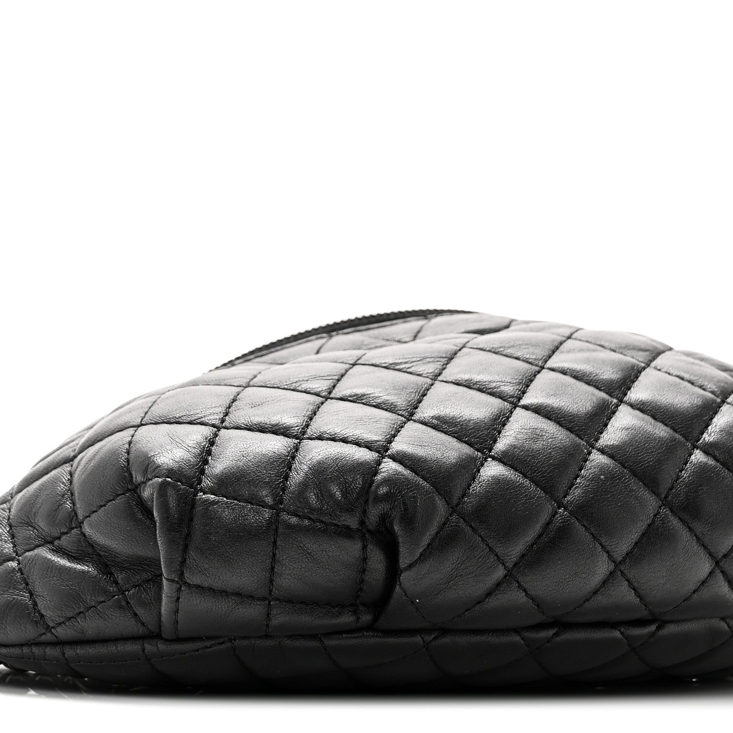 Lambskin Quilted Banane Waist Bag Fanny Pack Black