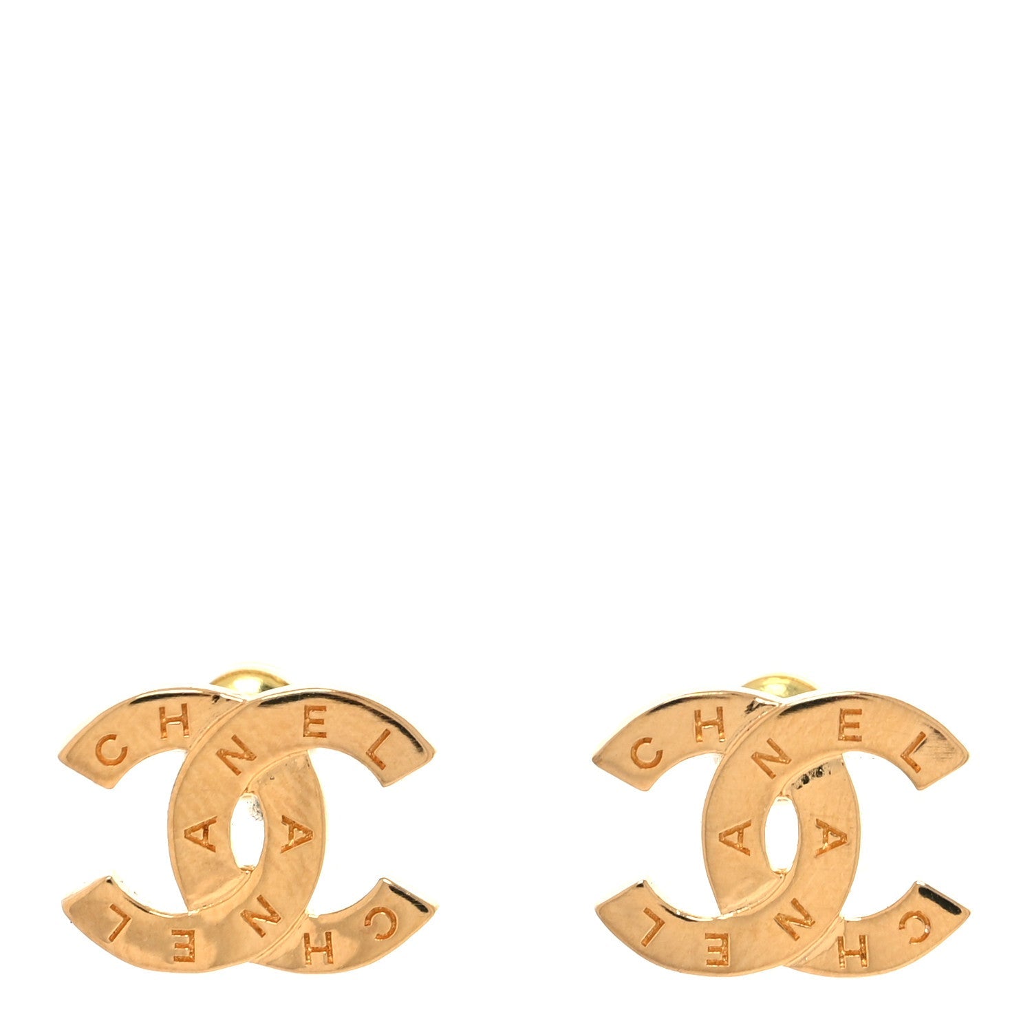Metal CC Paris Button Stud Earrings Gold