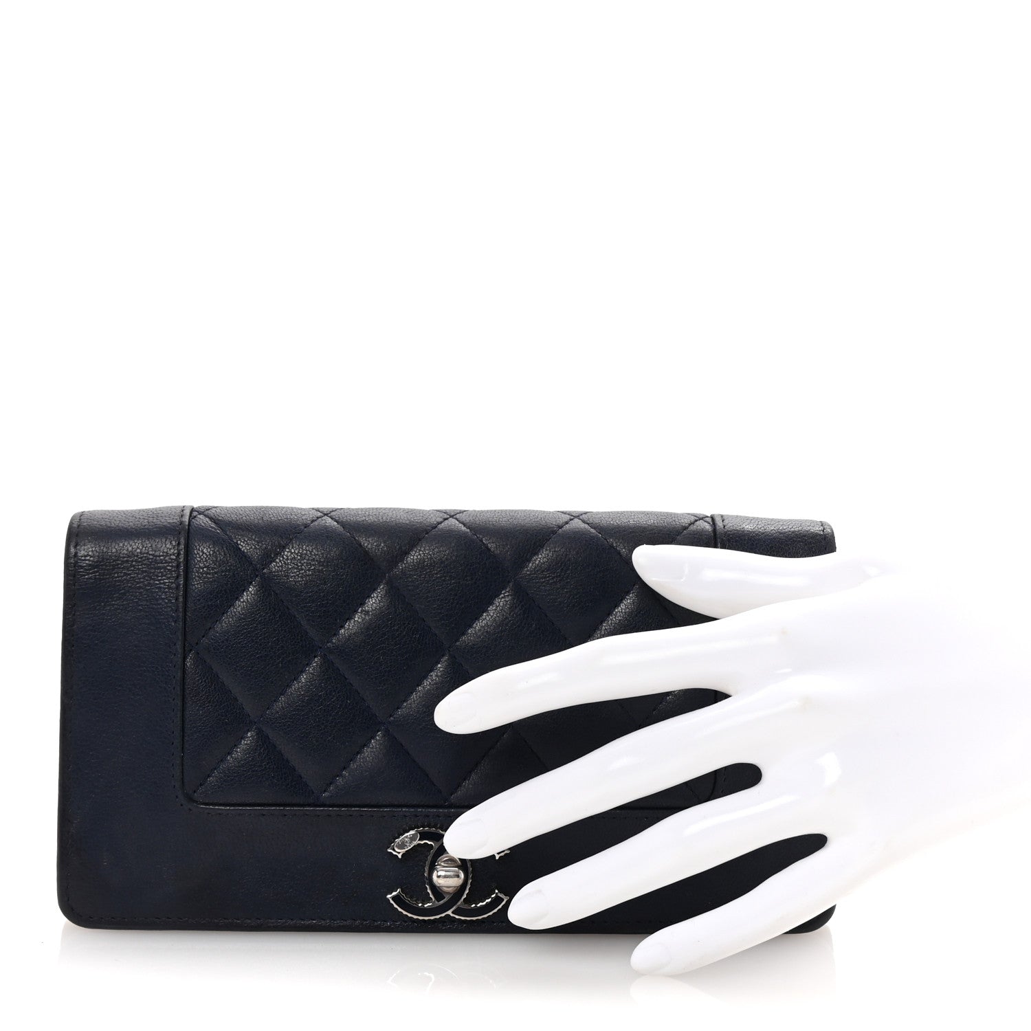 Sheepskin Chevron Quilted Mademoiselle Vintage Flap Wallet Navy