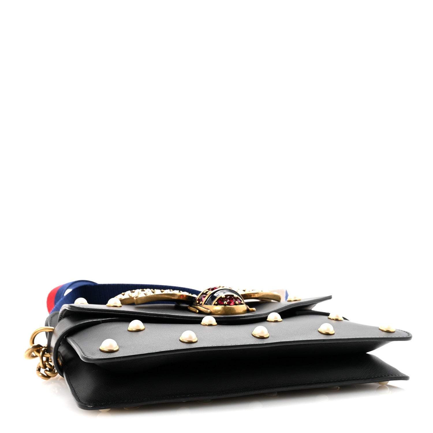 Nappa Pearl Studded Mini Queen Margaret Broadway Shoulder Bag Black