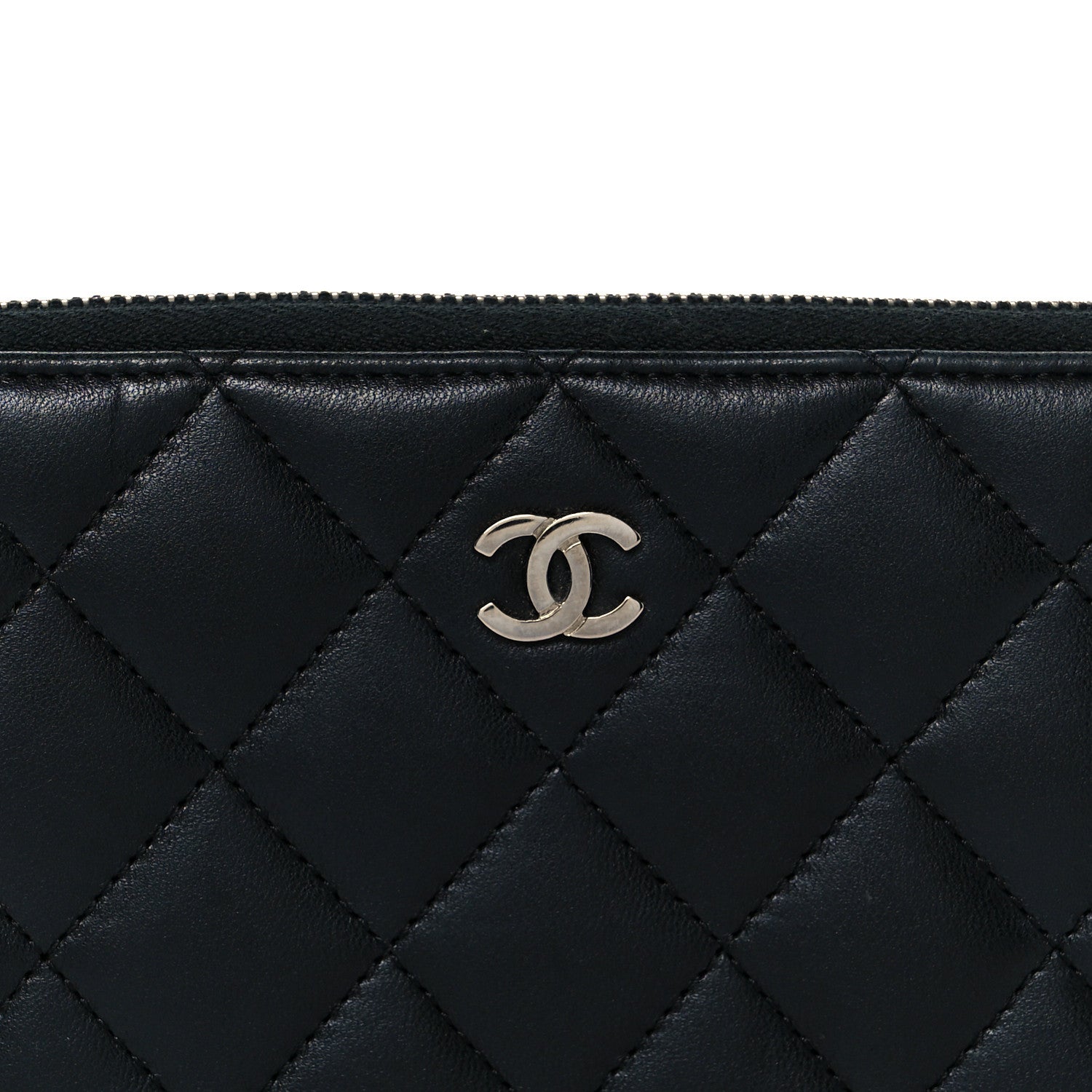 Lambskin Quilted Medium Zip Around Wallet Black