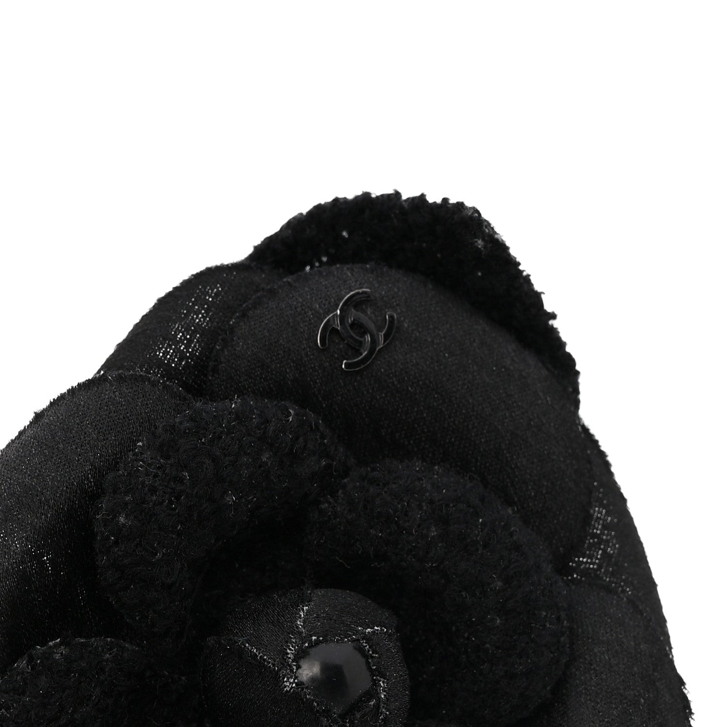 Tweed Fabric Camellia Pin Brooch Black