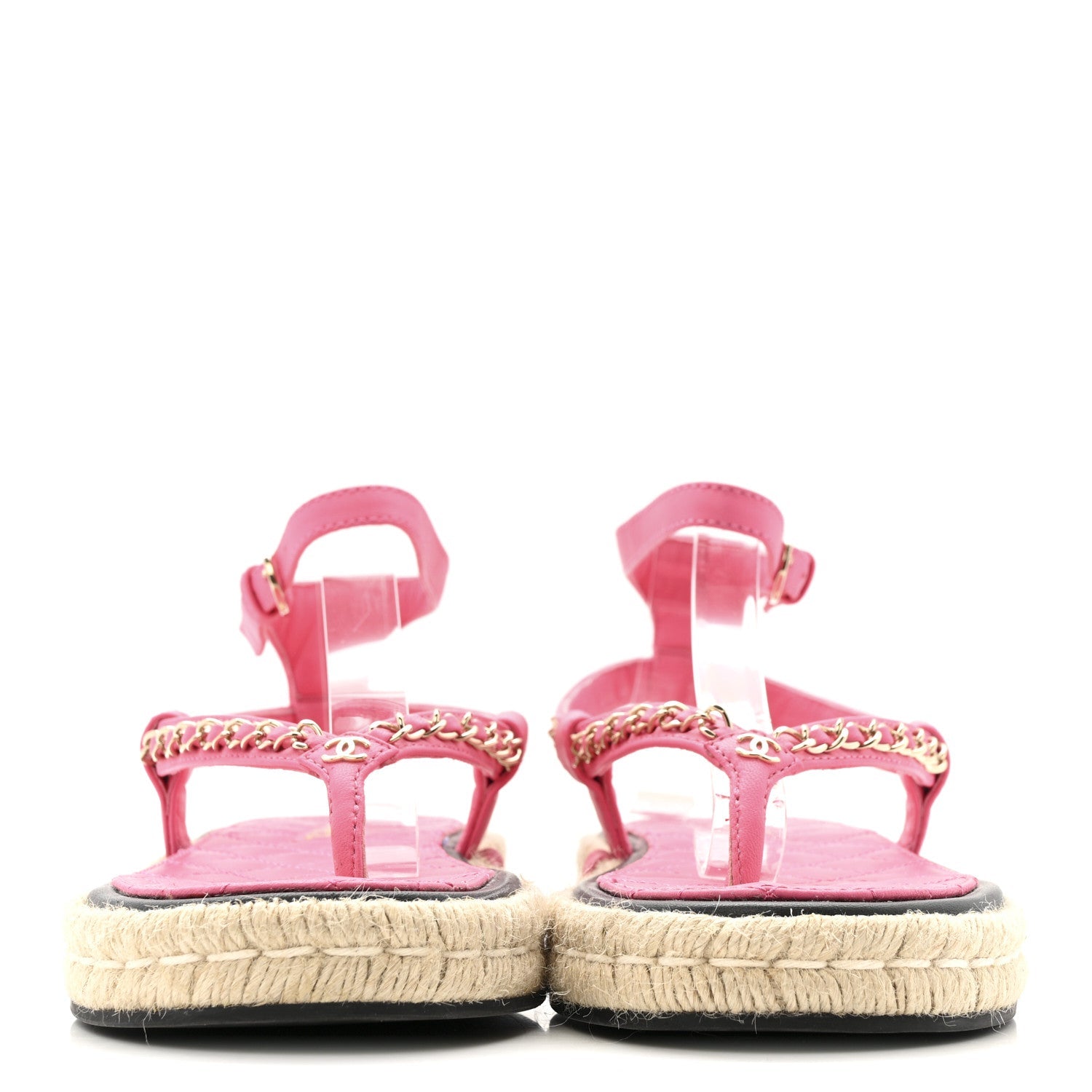 Lambskin Chain CC Thong Espadrille Sandals 38 Pink