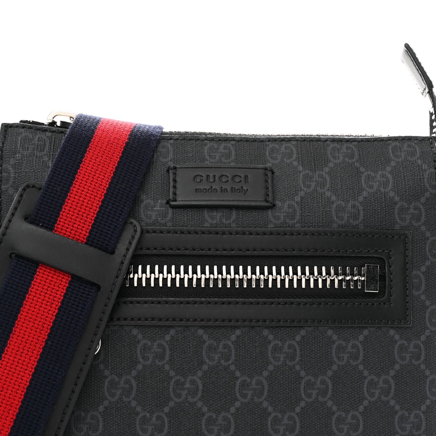 GG Supreme Monogram Web Small Flat Messenger Bag Black Grey
