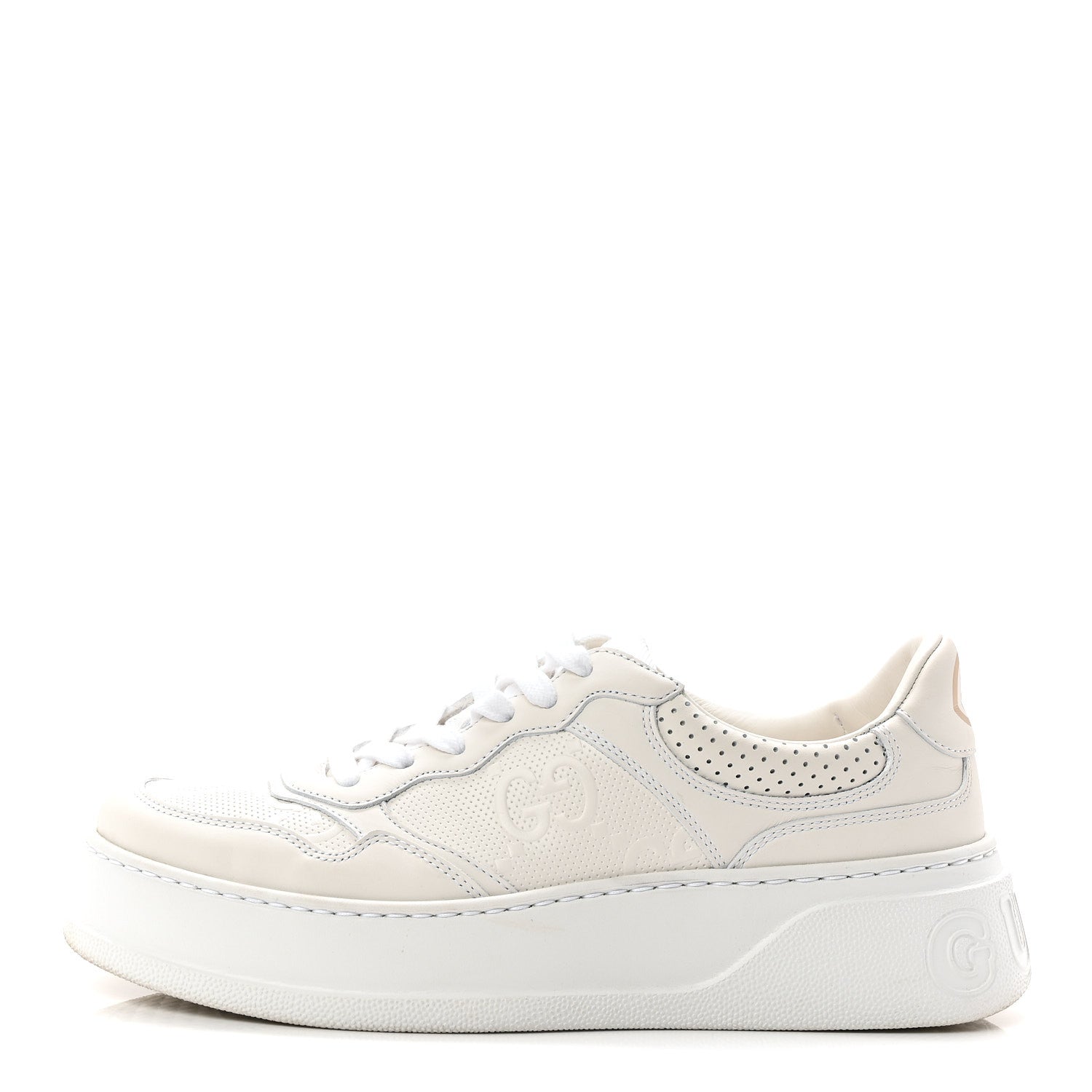 Calfskin GG Tennis Embossed Perforated Womens Platform 55mm Sneakers 39 Great White