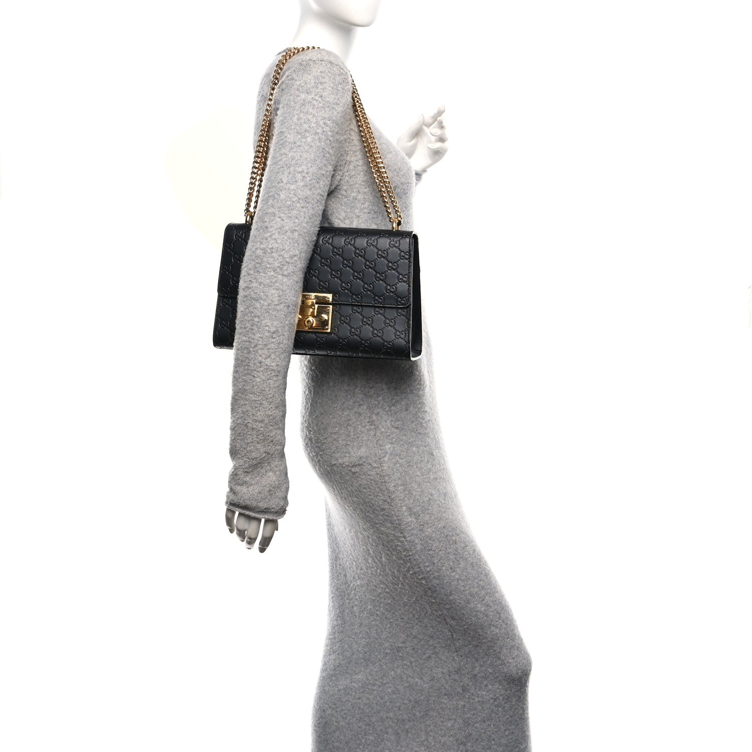 Guccissima Medium Padlock Shoulder Bag Black
