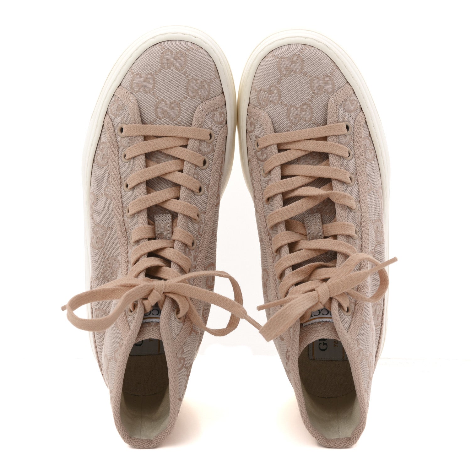 New Canvas GG Monogram Womens Tennis 1977 High Top 55mm Platform Sneakers 38 Skin Rose Dark Skin Rose